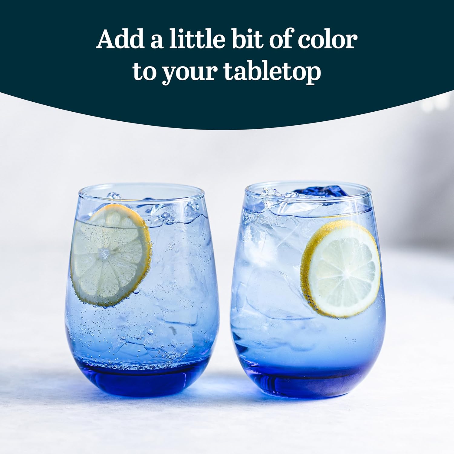 Libbey Classic Blue All-Purpose Stemless Wine Glasses Set 6, Timeless Wine Cups Set of 6, 15.25 Oz, Wine Glass Set for Dinners, Weeknights
