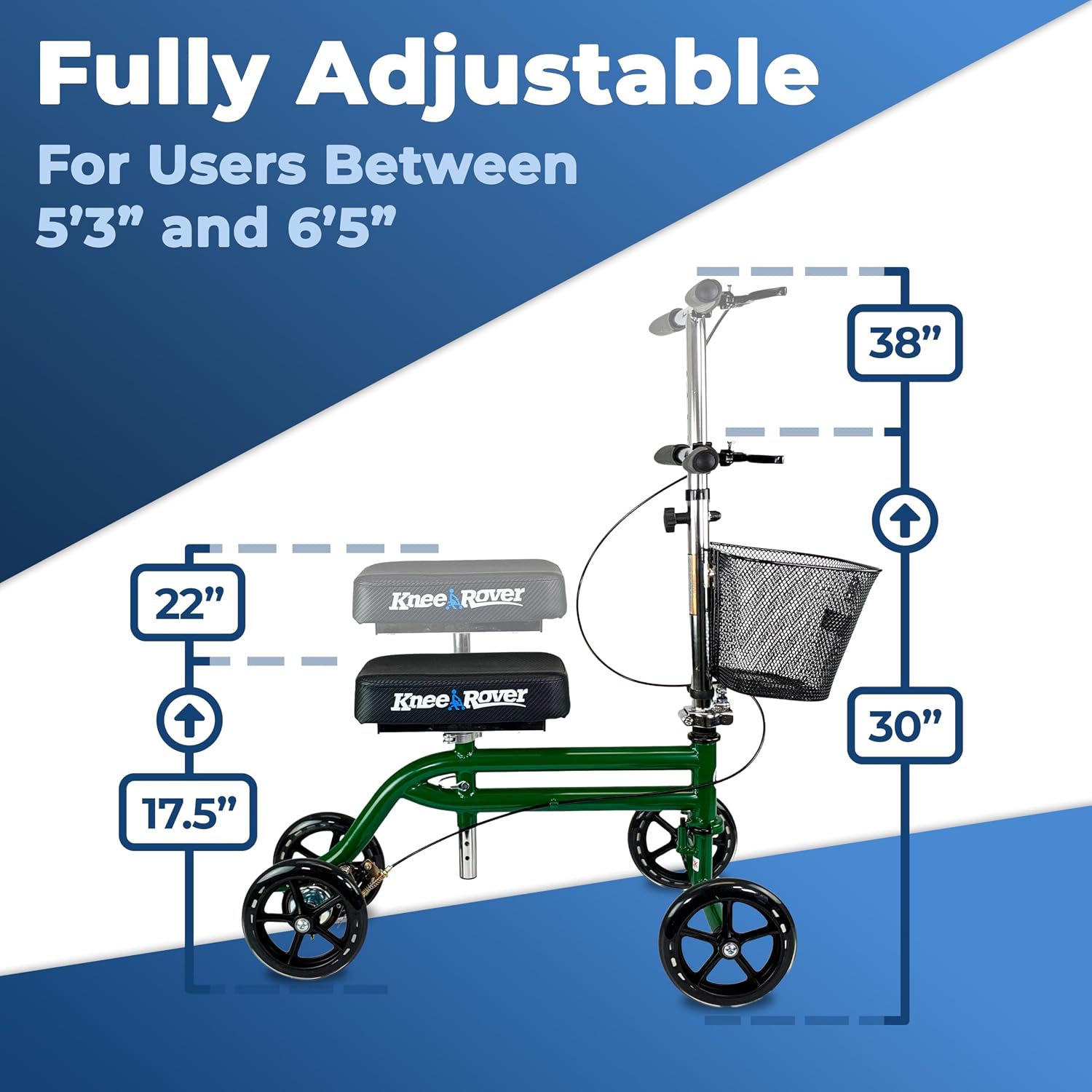 KneeRover Steerable Knee Scooter for Adults, Green | Foldable Knee Walker For Foot Surgery, Broken Ankle, Foot Injuries, Crutch Alternative