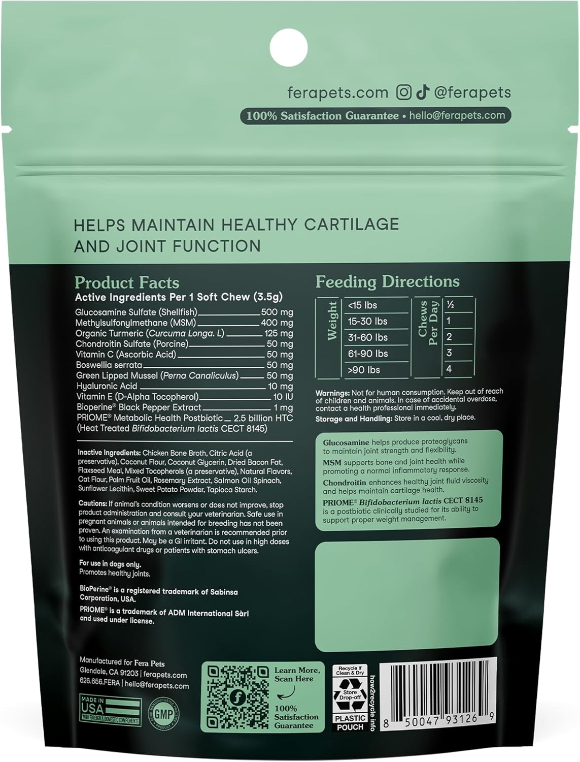 Fera Pets Hip & Joint Supplement for Dogs with Glucosamine, 90 Soft Chews | Fera Pets Hip & Joint Supplement for Dogs with Glucosamine, 90 Soft Chews