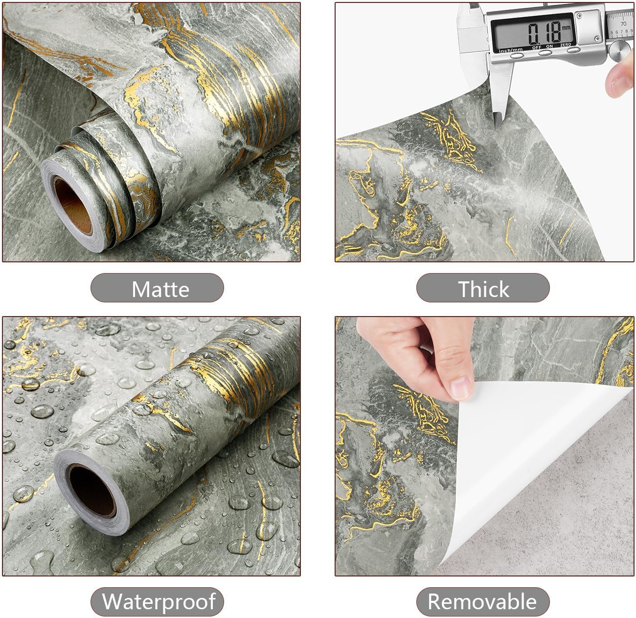 Yenhome Marble Countertop Contact Paper Waterproof Beige Gold Grey Marble Contact Paper for Countertops 17.7"X118" Self Adhesive Marble Wallpaper for Kitchen Matte Peel and Stick Countertop Wrap Vinyl