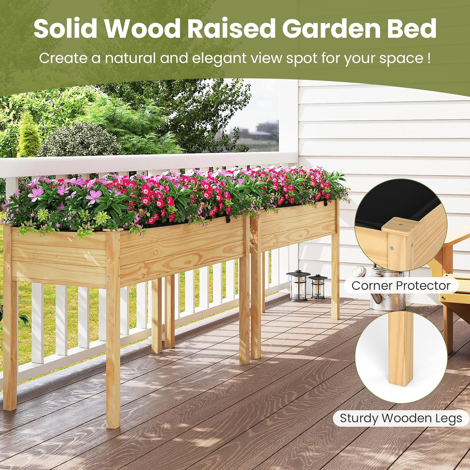 GIANTEX Raised Garden Bed on Wheels, Wood Planter Box with Legs, Liner, Drain Holes, Elevated Garden Bed for Vegetables