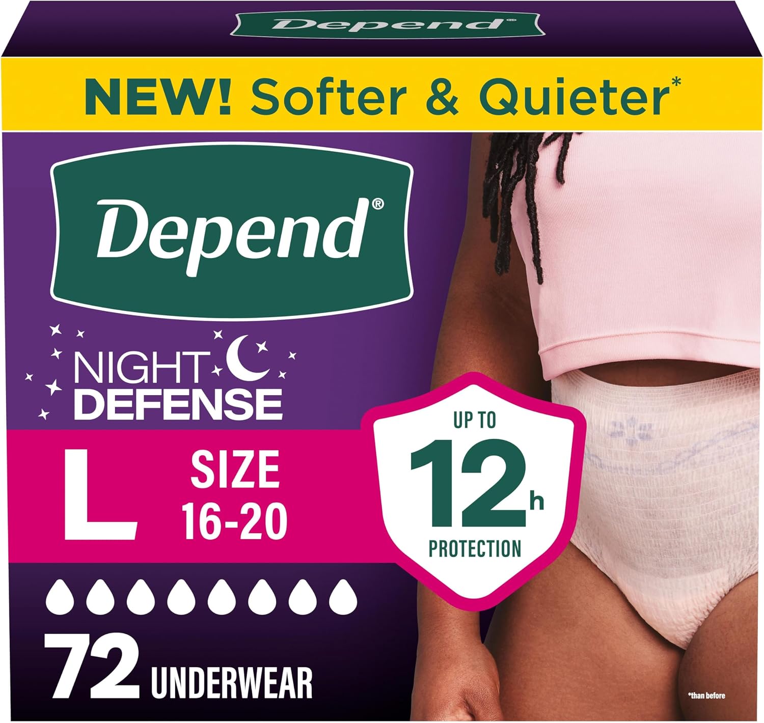 Depend Night Defense Adult Diapers for Women, Medium, 15 Count