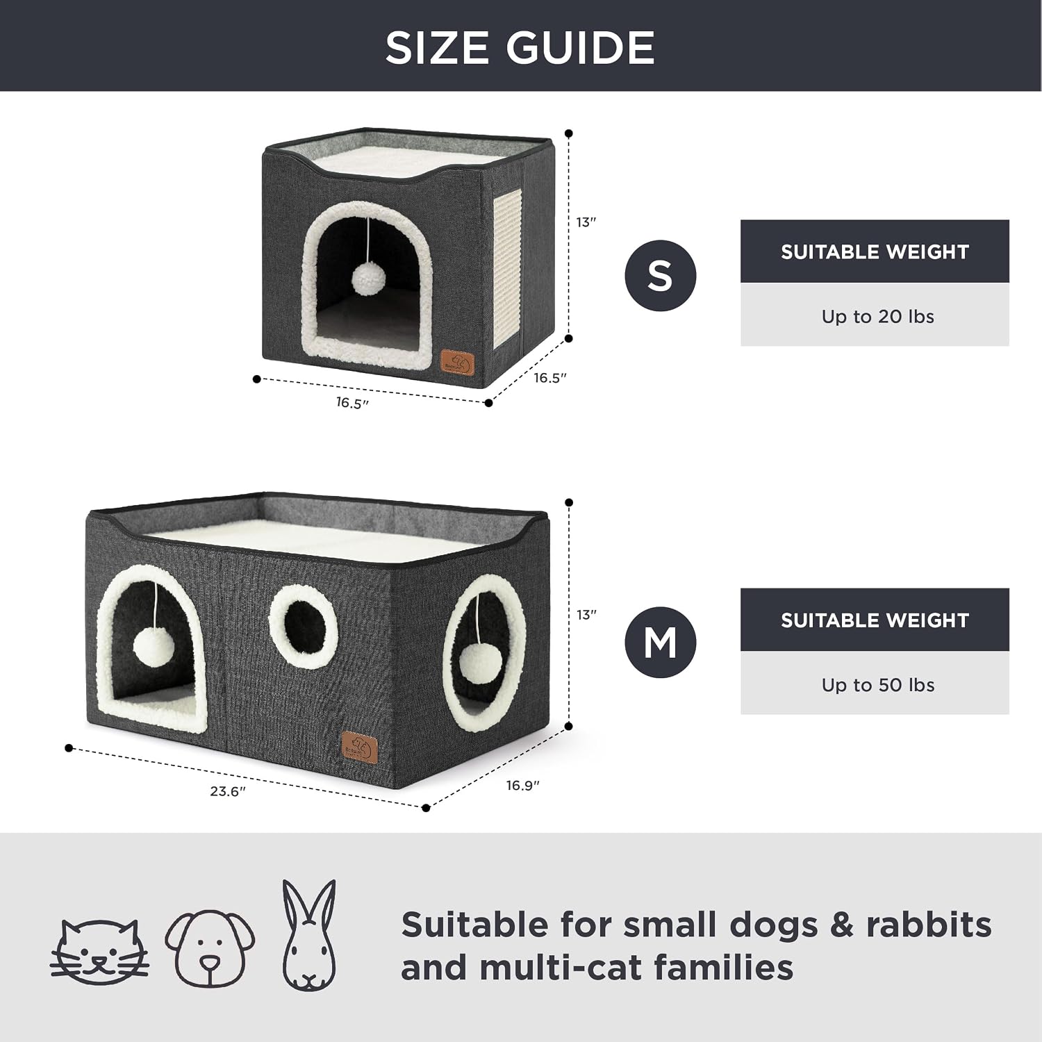 Bedsure Cat House Bed for Indoor Cats with Fluffy Ball and Scratch Pad,Grey