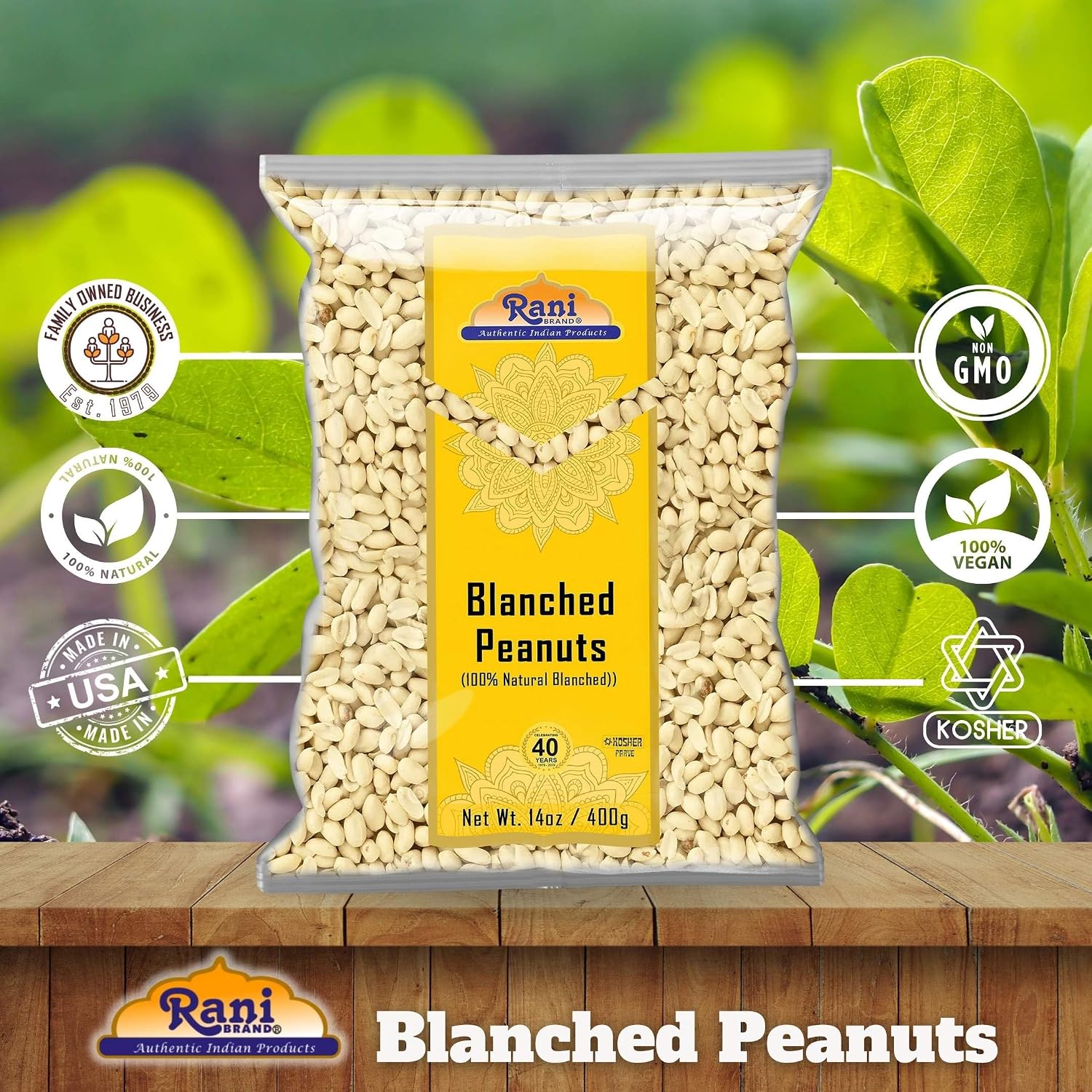 Rani Peanuts, Raw Whole With Skin (uncooked, unsalted) 14oz (400g) ~ All Natural | Vegan | Kosher | Gluten Friendly | Fresh Product of USA ~ Spanish Grade Groundnut/Red-skin