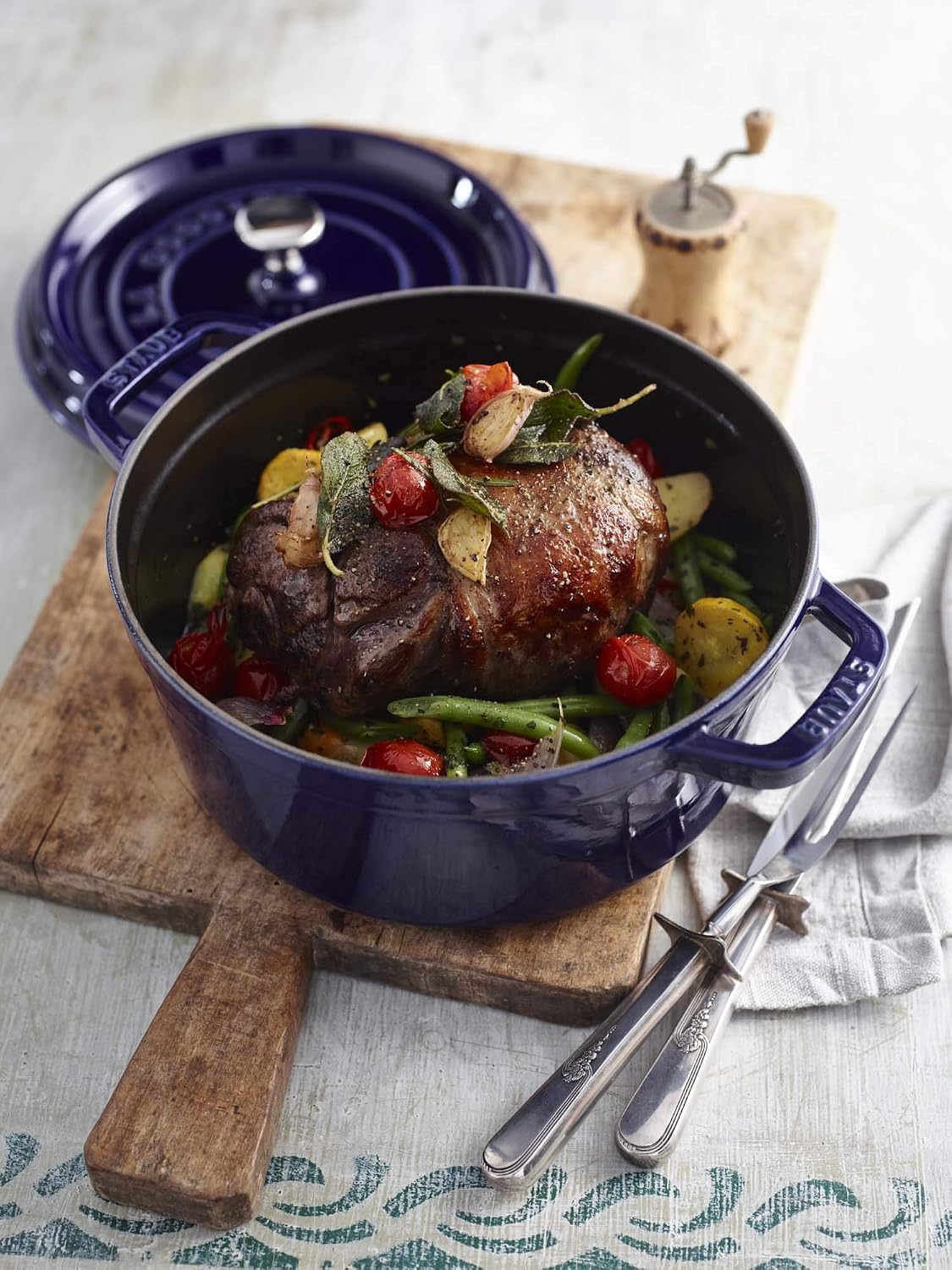 Staub Cast Iron 5.5-qt Round Cocotte - Dark Blue, Made in France