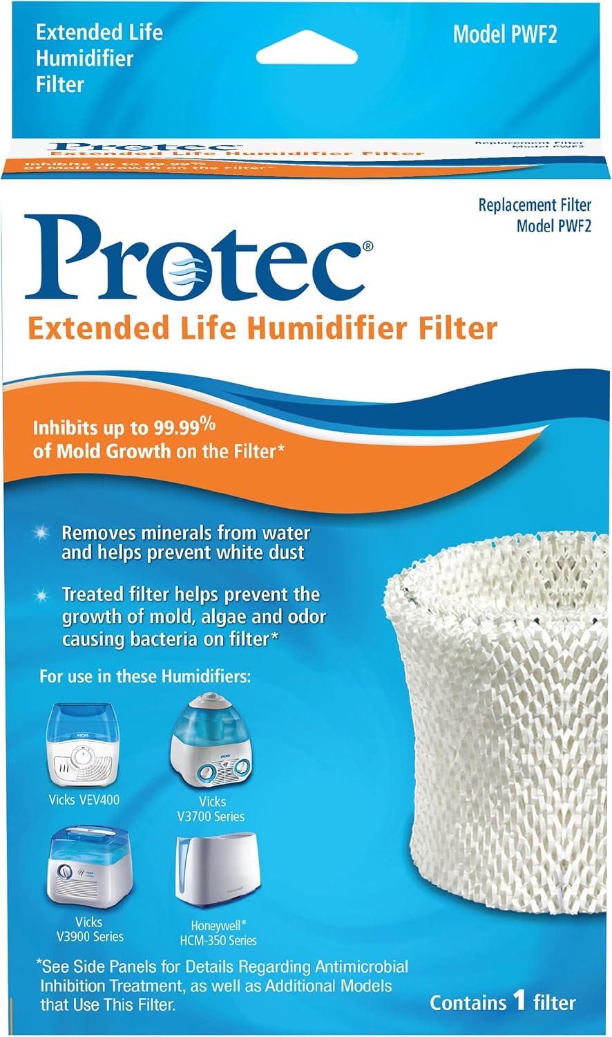 Protec Extended Life Humidifier Replacement Filter, 1 Count | Designed for Use with Select Vicks Cool Mist Humidifiers and Other Honeywell Humidifiers Models
