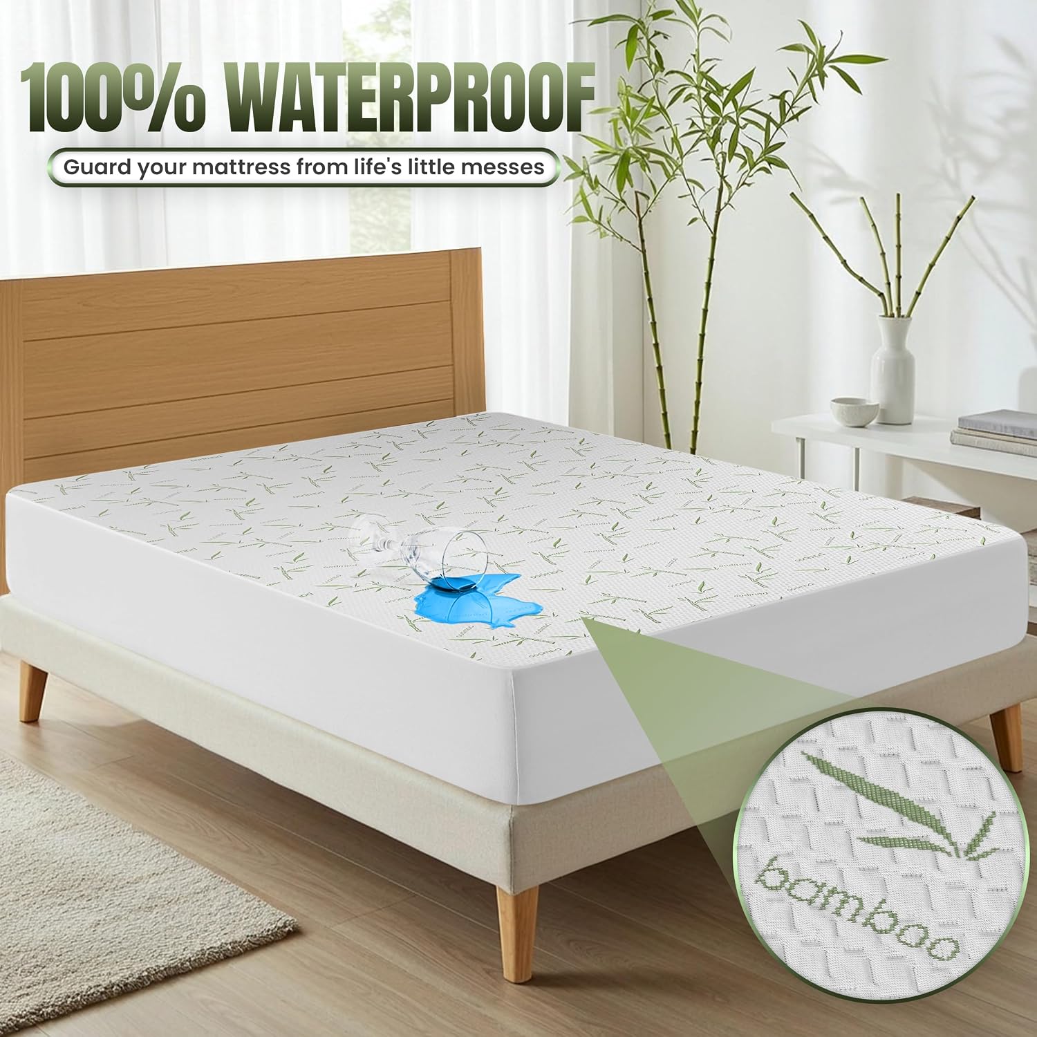 Bamboo Viscose Waterproof Mattress Protector Queen Size, fits 17" deep | Utopia Bedding Cooling Mattress Cover, Soft Breathable Mattress Pad, Noiseless, Fitted Style, Stretchable Pockets, Washable