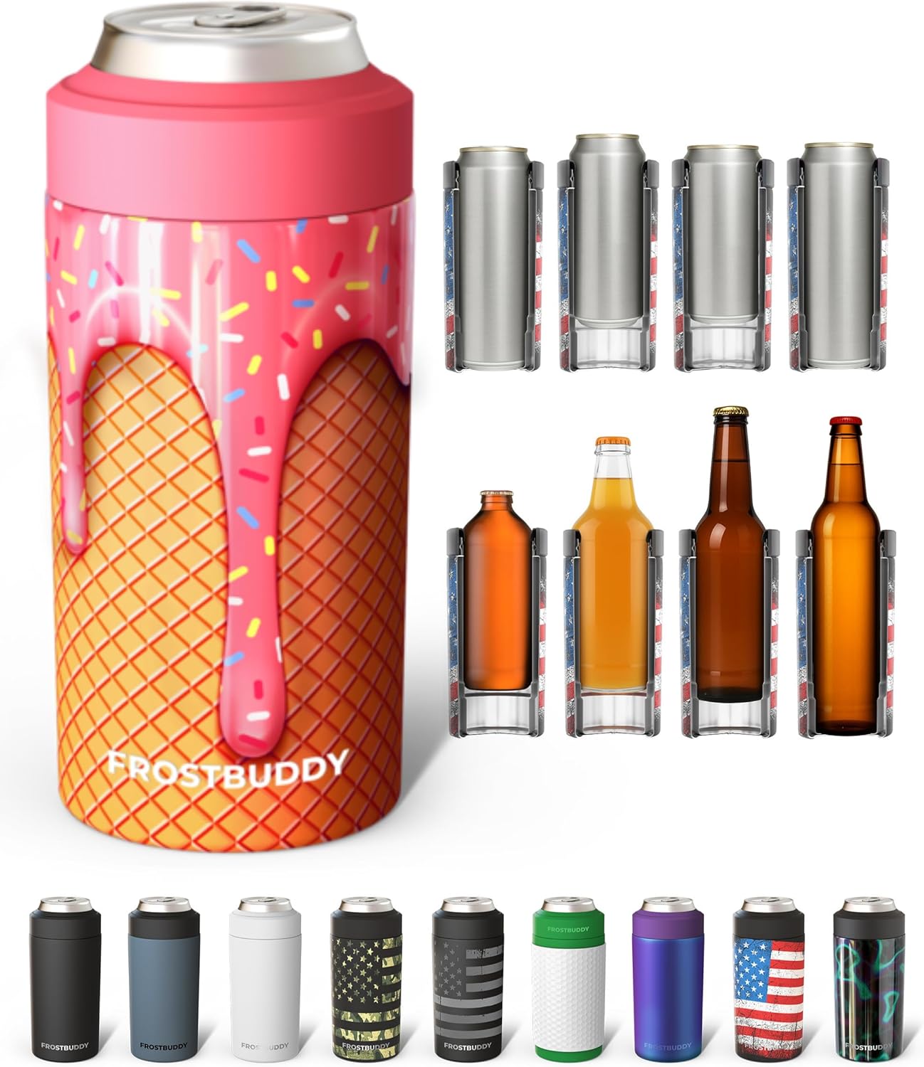 Frost Buddy Universal Can Cooler - Fits Slim Cans, 12 & 16oz (MatteBlack)