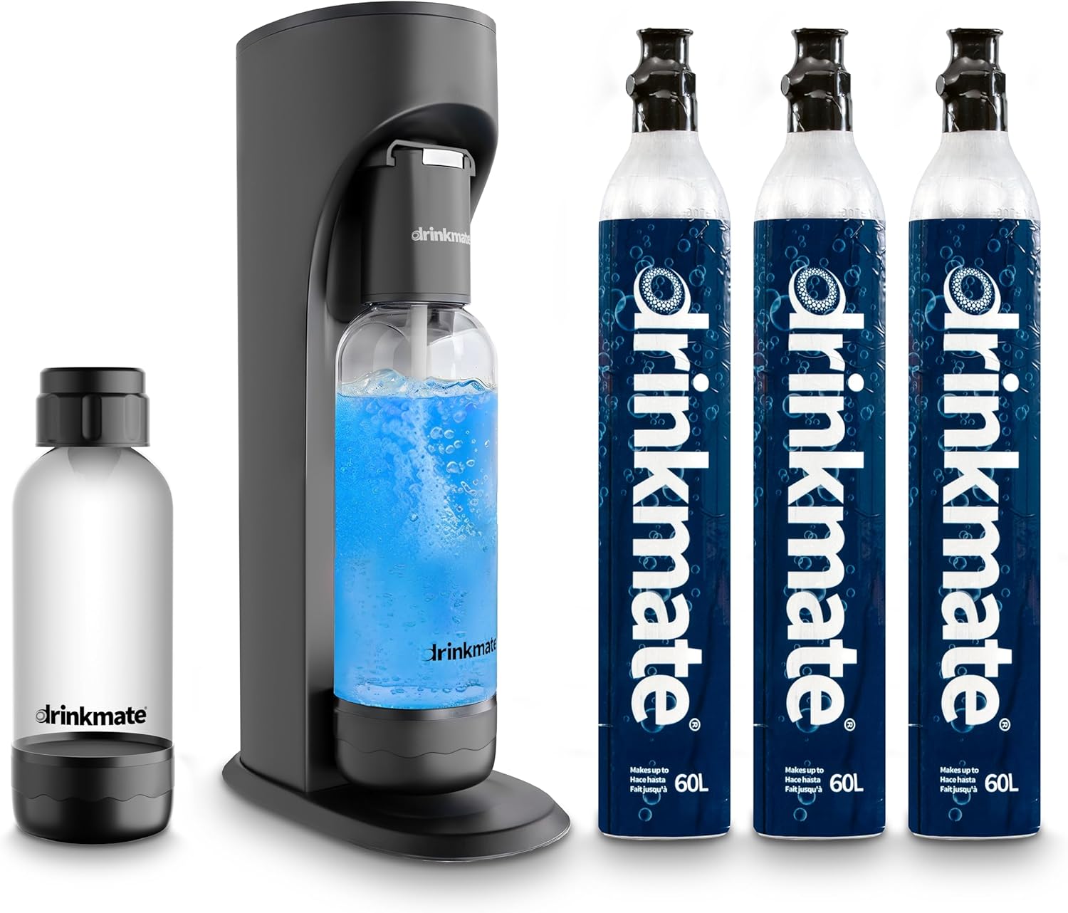 Drinkmate OmniFizz Sparkling Water Maker & Soda Streaming Machine | Carbonates Any Drink | ULTIMATE BUNDLE | Includes Three 60L CO2 Cartridges + Two