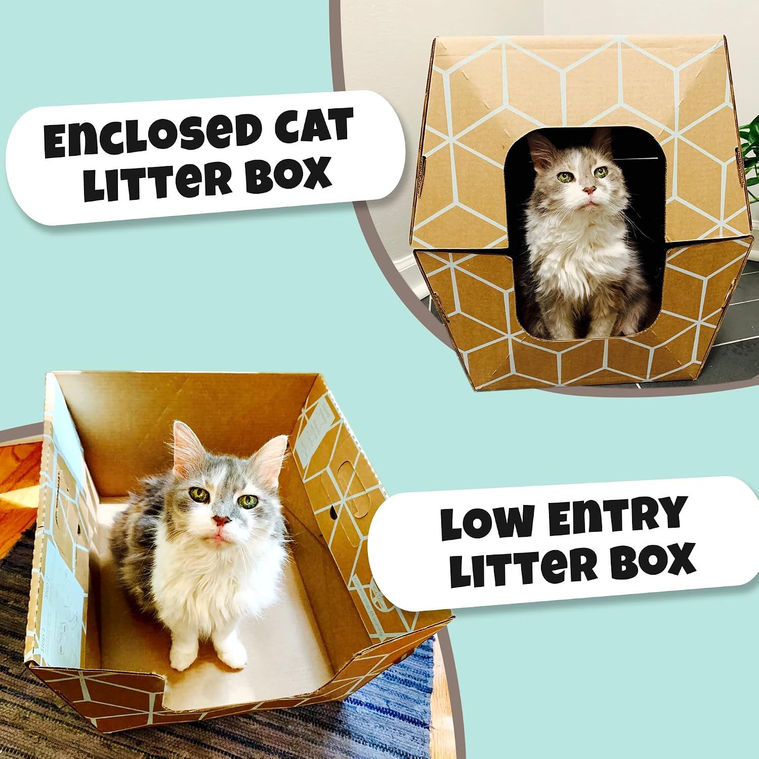 Cats Desire 3 - Pack Tallest Disposable Litter Boxes 8.5" Tall Tray - 17" Tall Enclosed High Sided Extra Large Cat Litter Tray Patented Made in USA