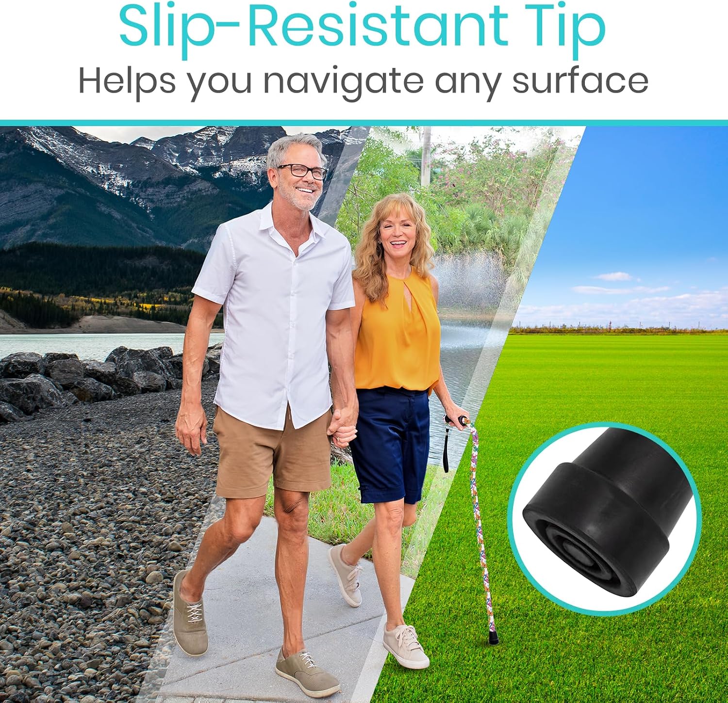 Vive Walking Cane for Women, Men, Elderly - Patented Offset Grip - Lightweight Adjustable Walking Aid with a Non-Slip Tip - Sturdy Balancing Mobility Aid for Seniors