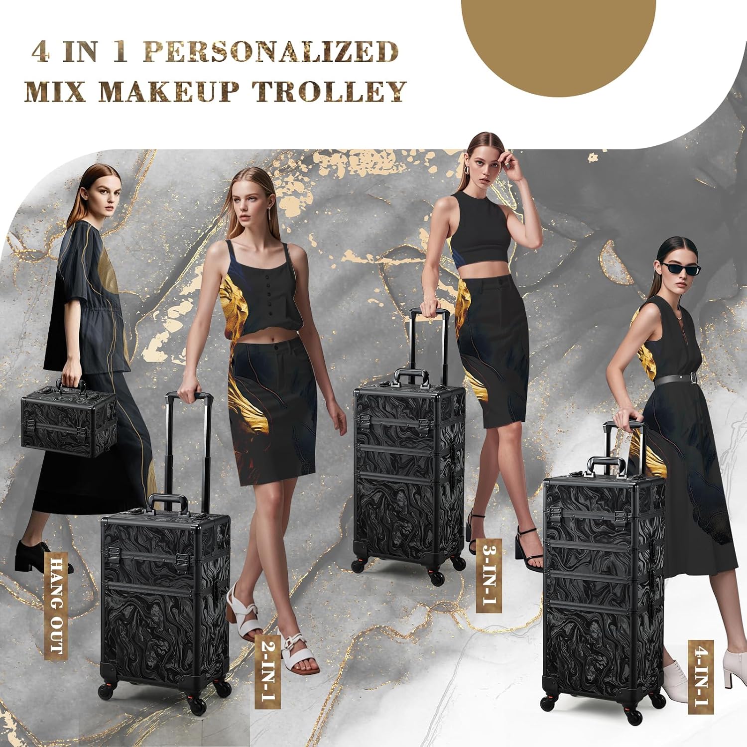 Stagiant Rolling Makeup Case Cosmetology Case on Wheels 4 in 1 Large Cosmetic Organizer Train Case Makeup Travel Case with Key Swivel Wheels Nail
