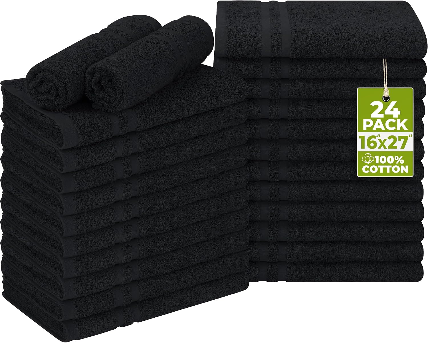 Utopia Towels Bleach Proof Salon Towels, Pack of 24, 16x27 in, Black | Bleach Safe 100% Cotton Salon Towels - Super Absorbent, Durable Ideal for Salon