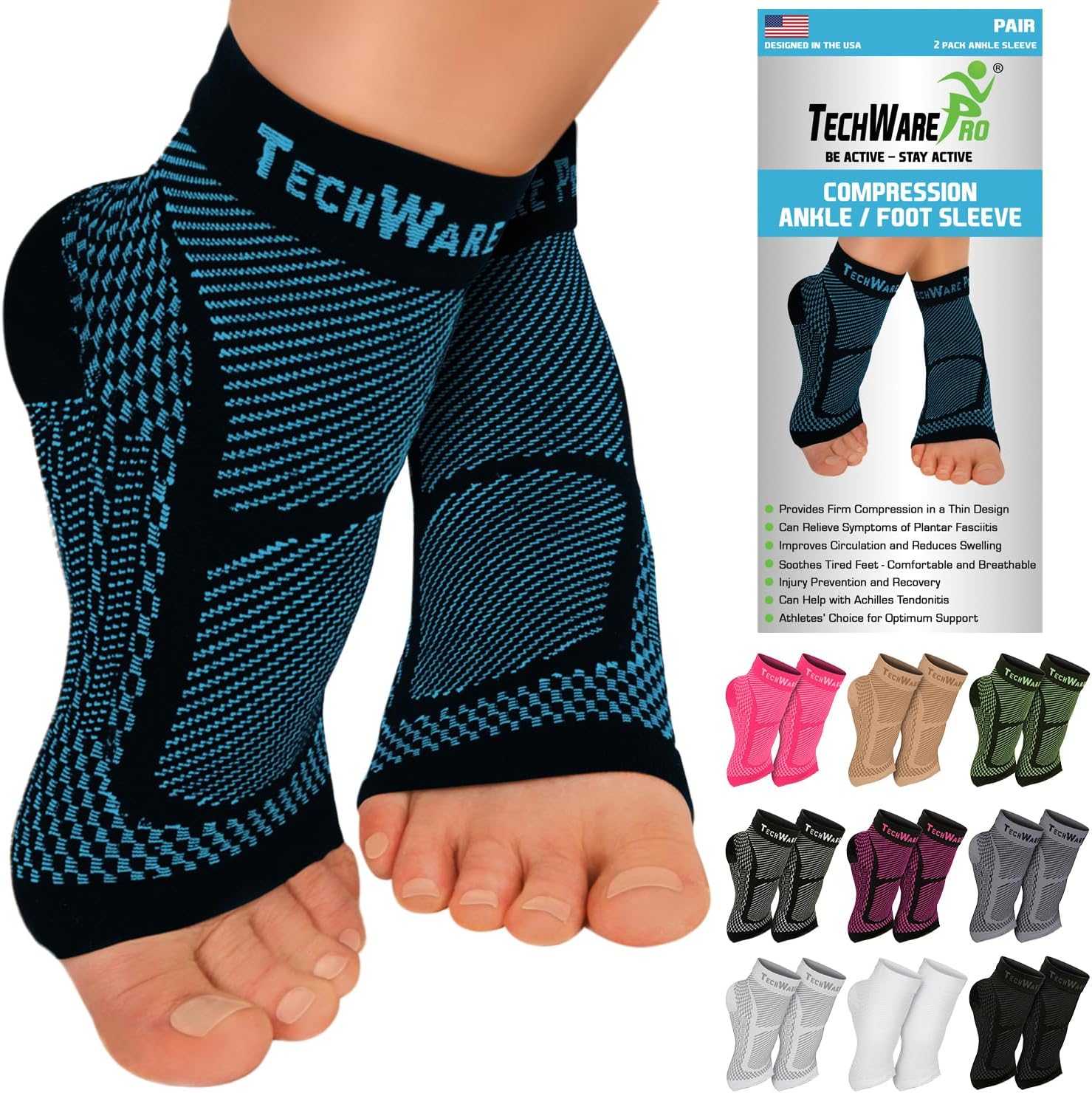 Ankle Brace Compression Sleeve - Plantar Fasciitis Sock. Relieves Achilles Tendonitis. Foot Arch Support Reduces Joint Pain, Swelling & Heel Spur Pain. Injury Recovery Braces for Sports