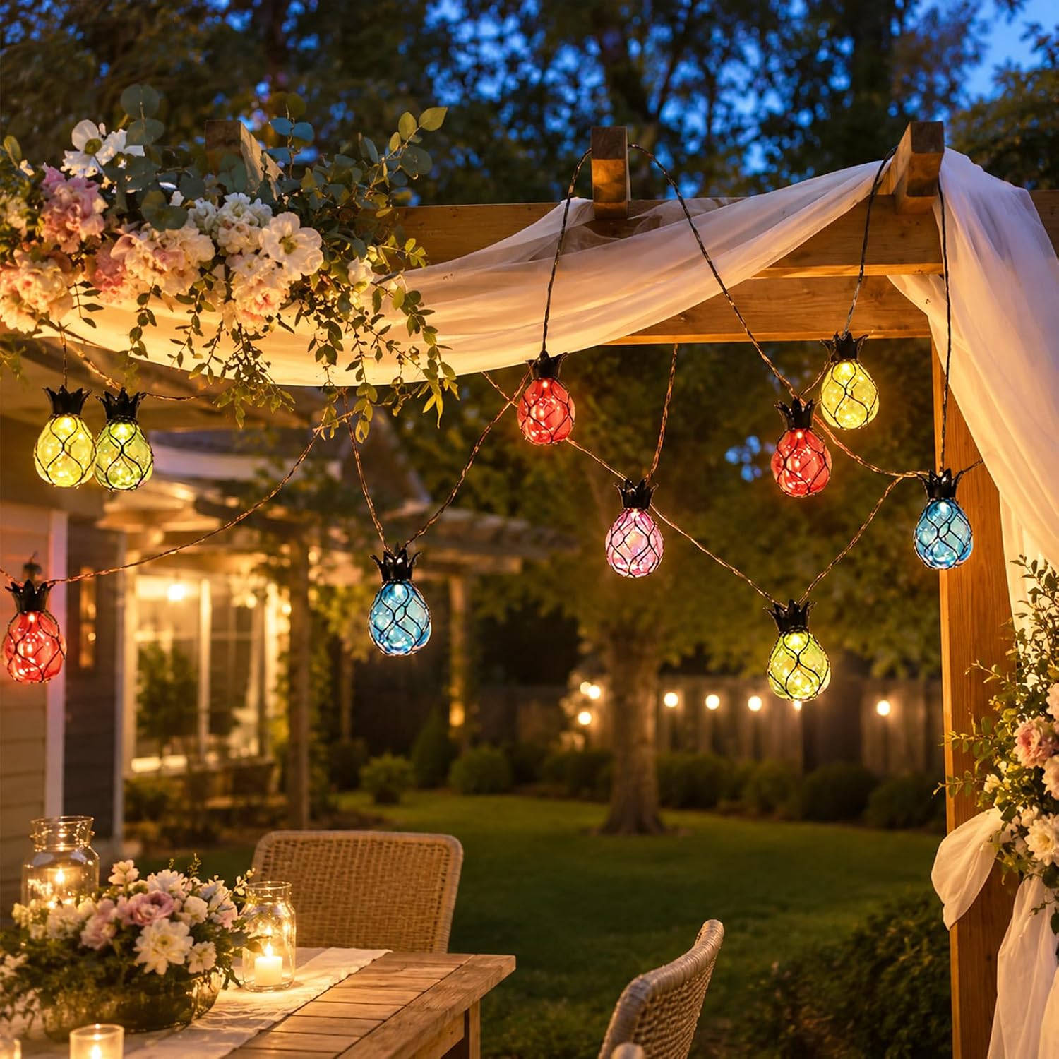 Vigdur Pineapple String Lights, 10FT Multicolor Patio Lights Outdoor