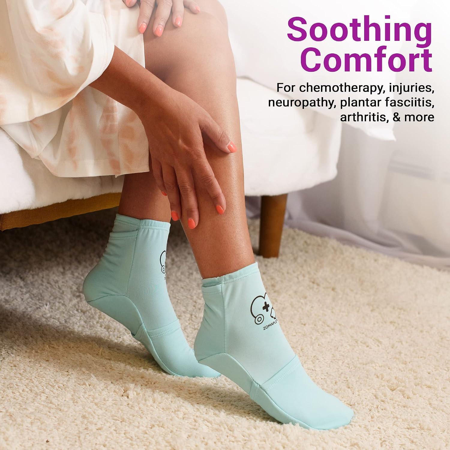 Zomaple Cold Therapy Socks, 2 Gel Packs for Neuropathy & Hot Feet Comfort