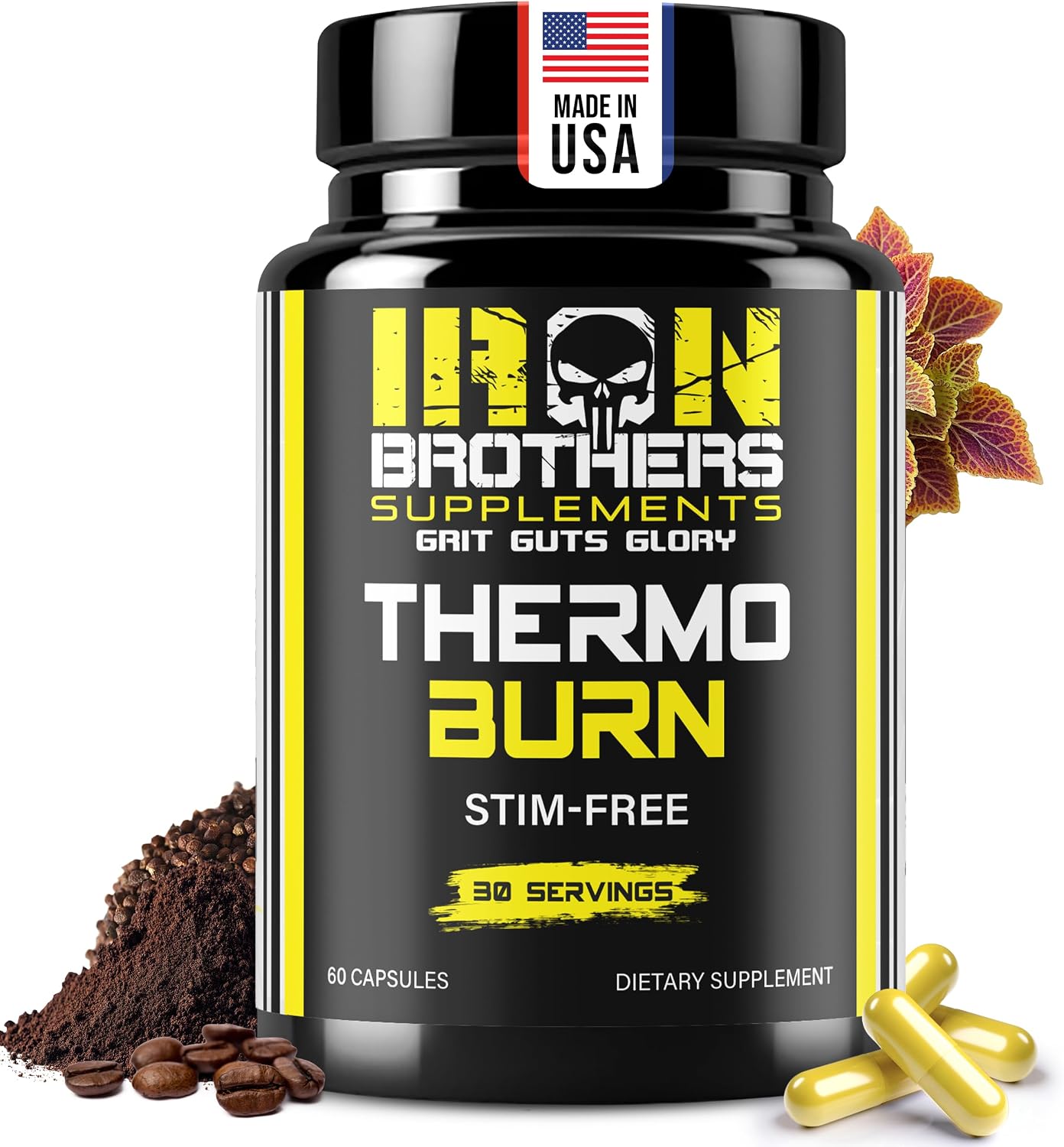 Iron Brothers Stimulant Free Fat Burner | Non Stim Thermogenic Metabolism Booster for Weight Loss | Caffeine Free Diet Pills with Acetyl L-Carnitine