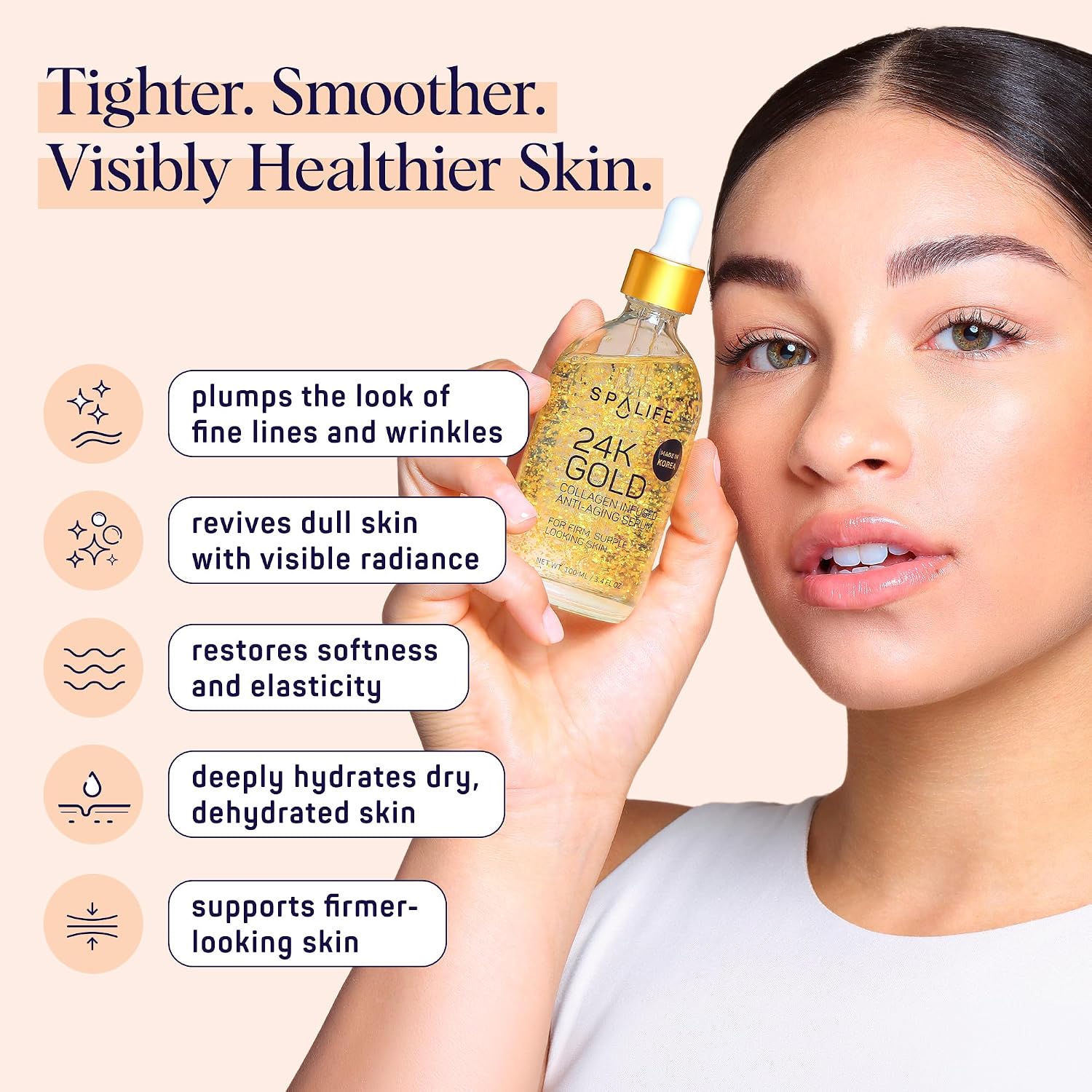 SpaLife Beauty Pearl Hyaluronic Acid Serum & 24k Gold Anti Aging Serum | AM/PM Facial Routine Duo | Deep Collagen Hydrating Treatment | Firming
