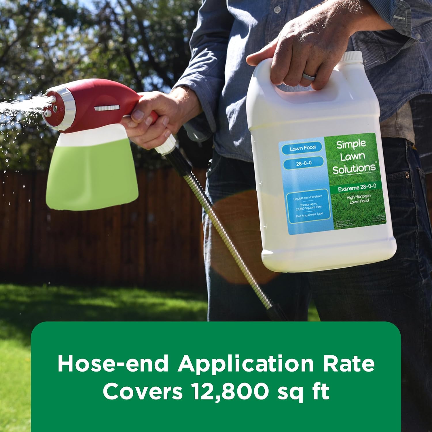 Maximum Green & Growth Fertilizer High Nitrogen 28-0-0 Liquid Lawn Food Spray Spring & Summer- Any Grass Type- Simple Lawn Solutions - Concentrated Quick & Slow Release Attached Sprayer (32 Ounce)