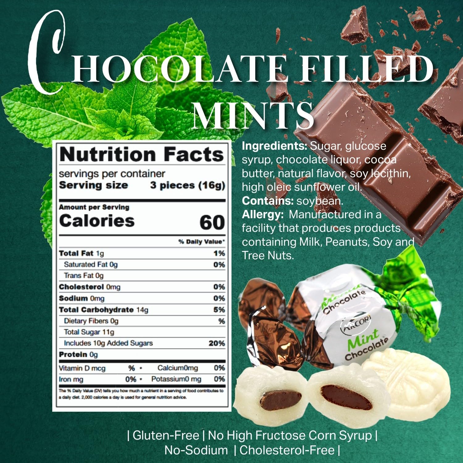 SweetGourmet Premium Chocolate Filled Mints, Arcor Hard Candy, 2 Pound | After-Dinner Treat, ~80 Pieces per Pound, Candy Buffet Ready, Assorted Wrappers, Resealable Bag