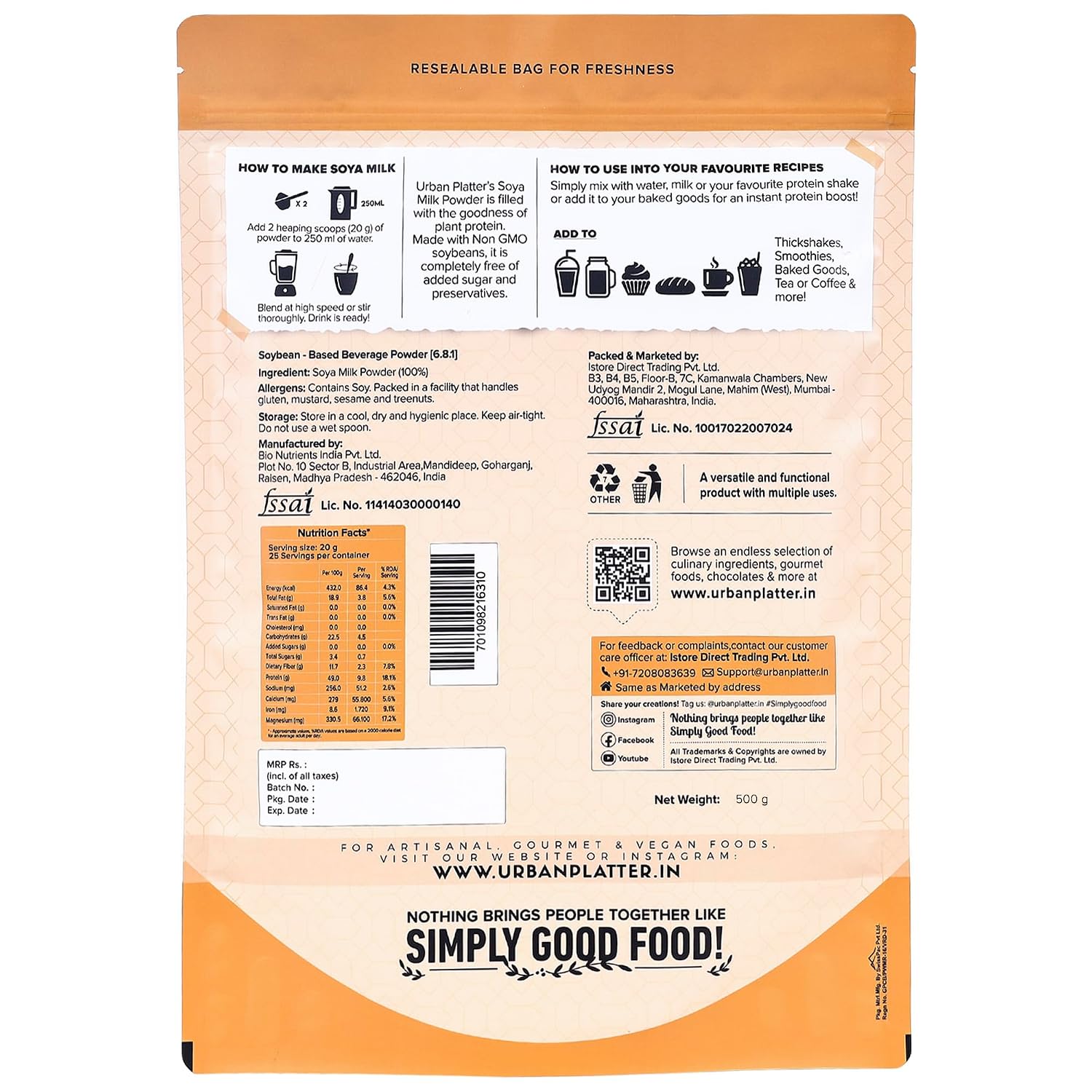 Urban Platter Soy Milk Powder, 400g