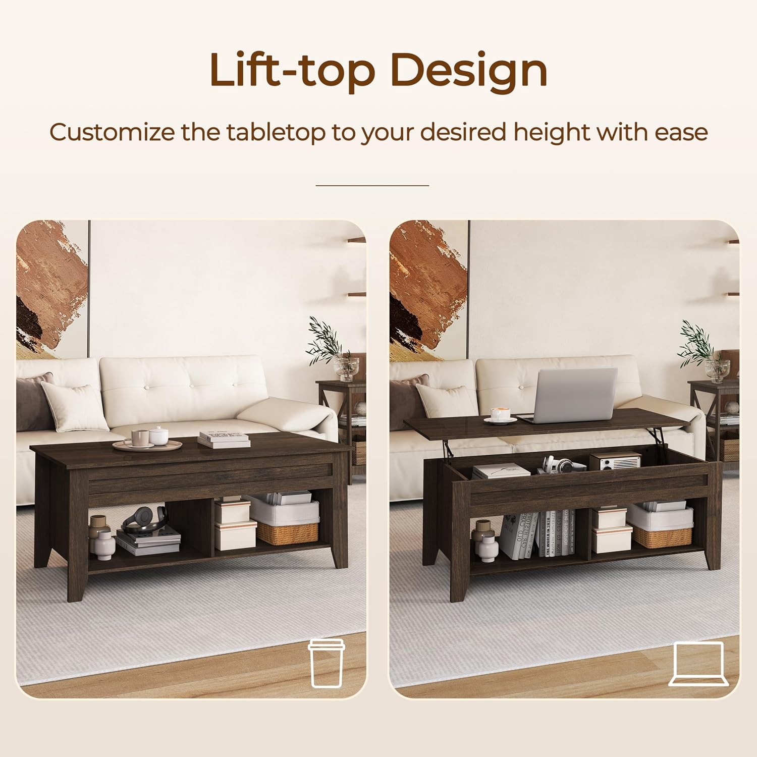Yaheetech Lift Top Coffee Table with Hidden Storage Compartment Gray 47.5in