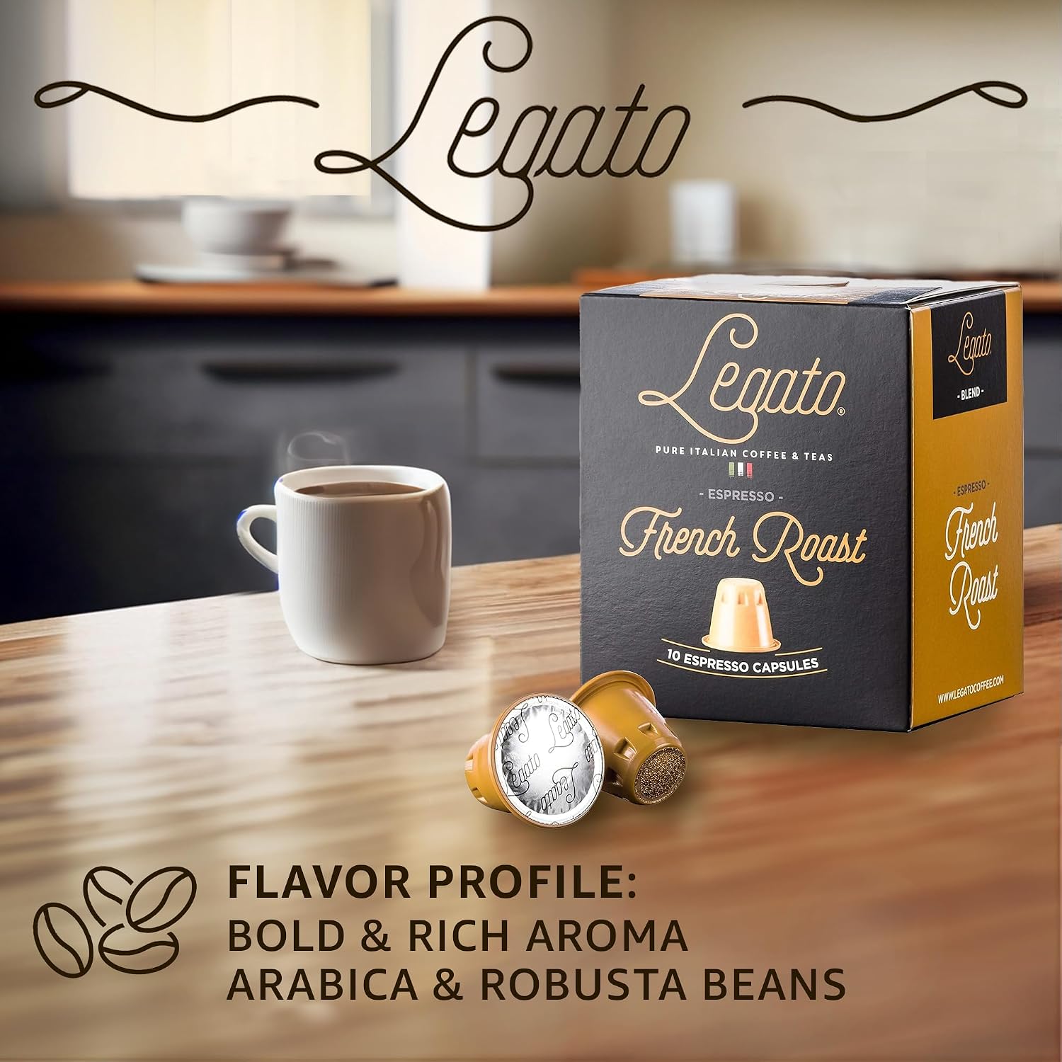Legato Espresso Capsules - 10/100 count - Single-Serve Coffee Pods - Compatible with Nespresso OriginalLine Machine - Cafe-style Coffee at Home (100, Hazelnut Strength 5)