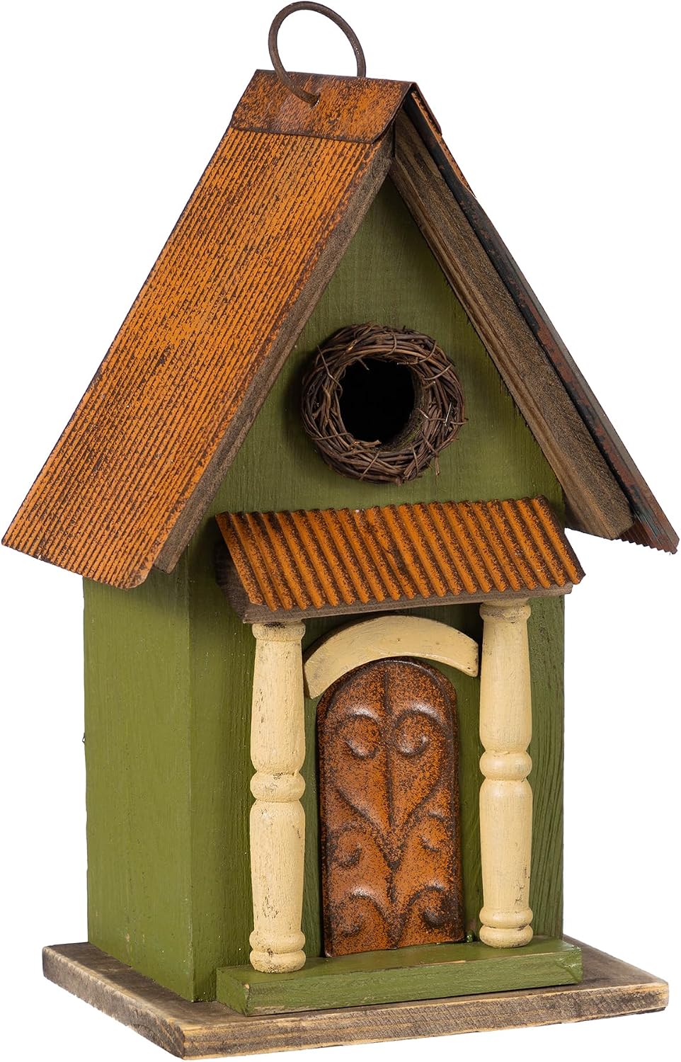 Glitzhome Bird Houses for Outside,10" H Rustic Wooden Bird House Garden Distressed Decorative Birdhouse for Outdoors, Hanging Birdhouse for Bluebird Hummingbird Wren Finch Cardinals Cedar