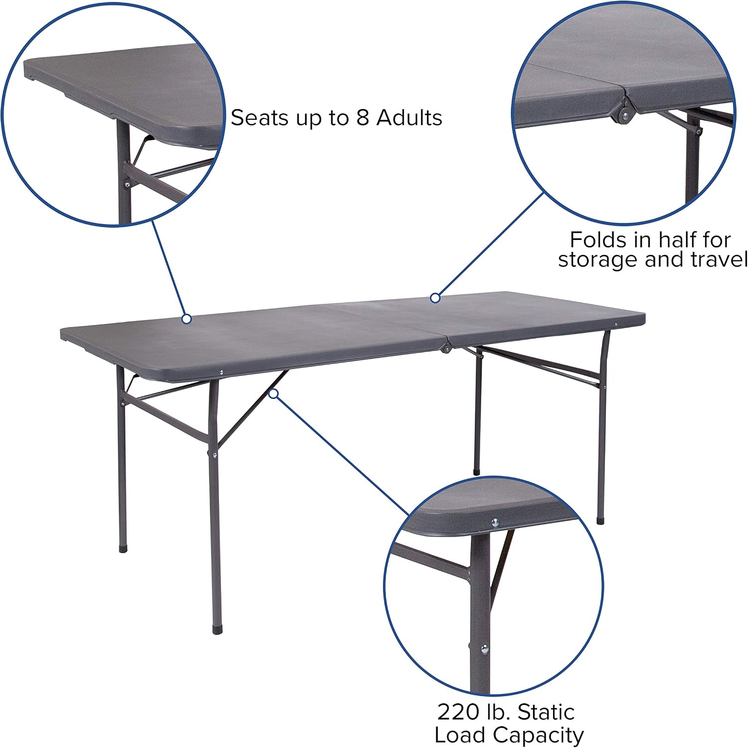 Flash Furniture 5-Foot Bi-Fold Granite White Plastic Folding Table | Lightweight, Easy Storage, Commercial Grade, Carrying Handle