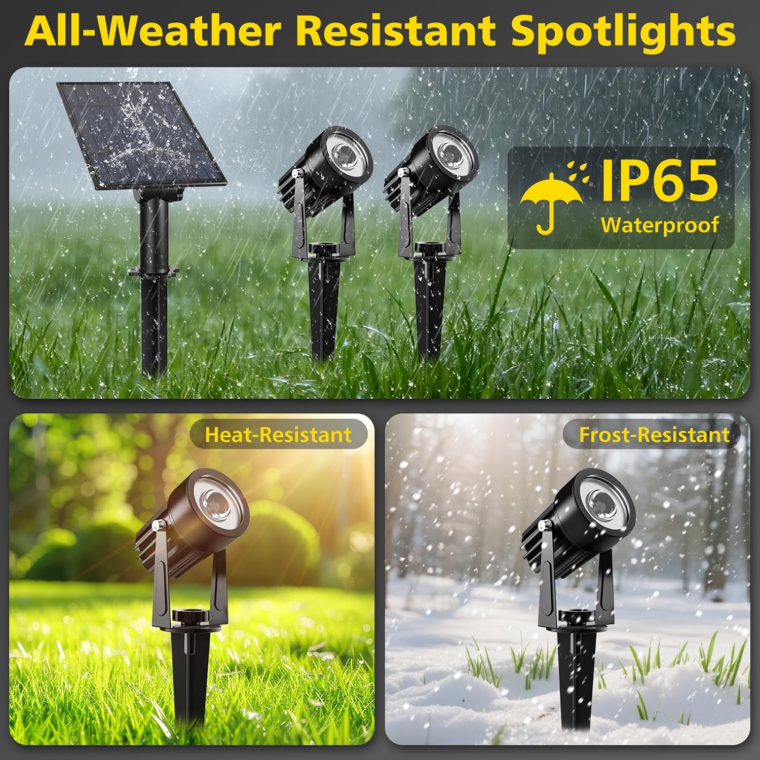 T-SUN Solar Spot Lights Outdoor, Dual Head Solar Spotlights, Cool White | IP65 Waterproof, 2 Brightness Modes, Dusk to Dawn Solar Uplights for Garden, Yard, Pathway, Patio, Lawn