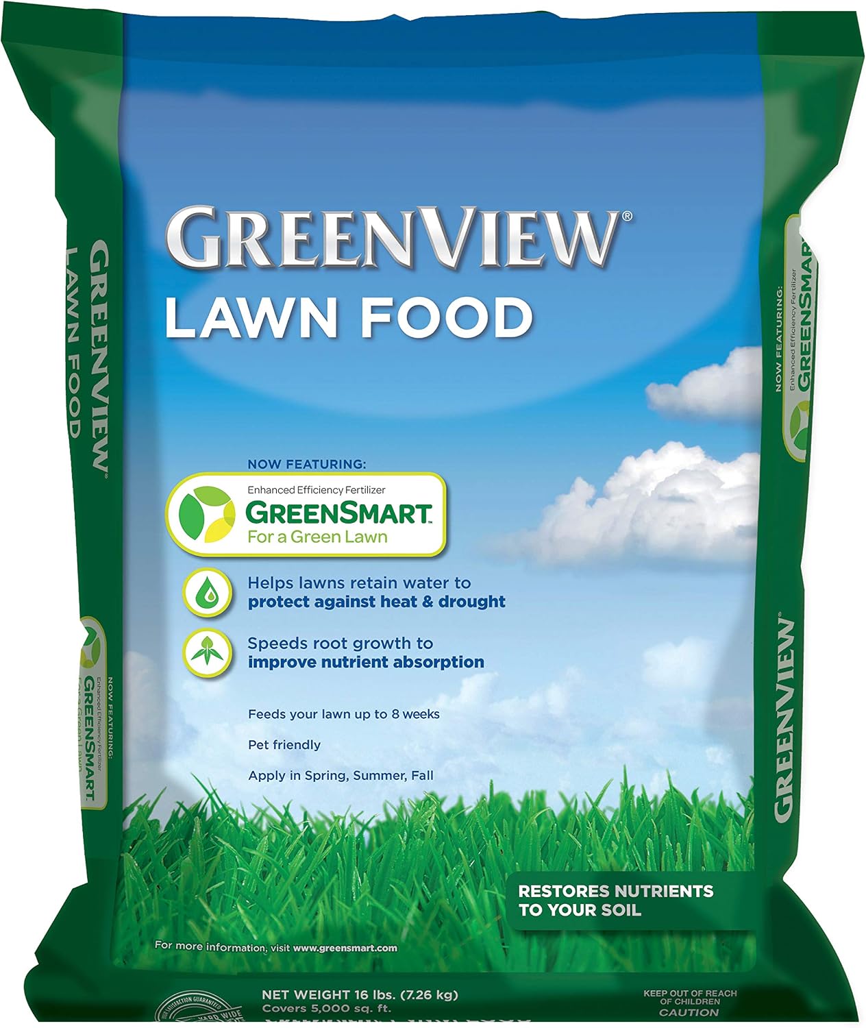 GreenView Lawn Food 48 lb. Bag, Covers 15,000 sq. ft. | 22-0-4 NPK formula - Restores soil nutrients - 8 weeks continuous feeding