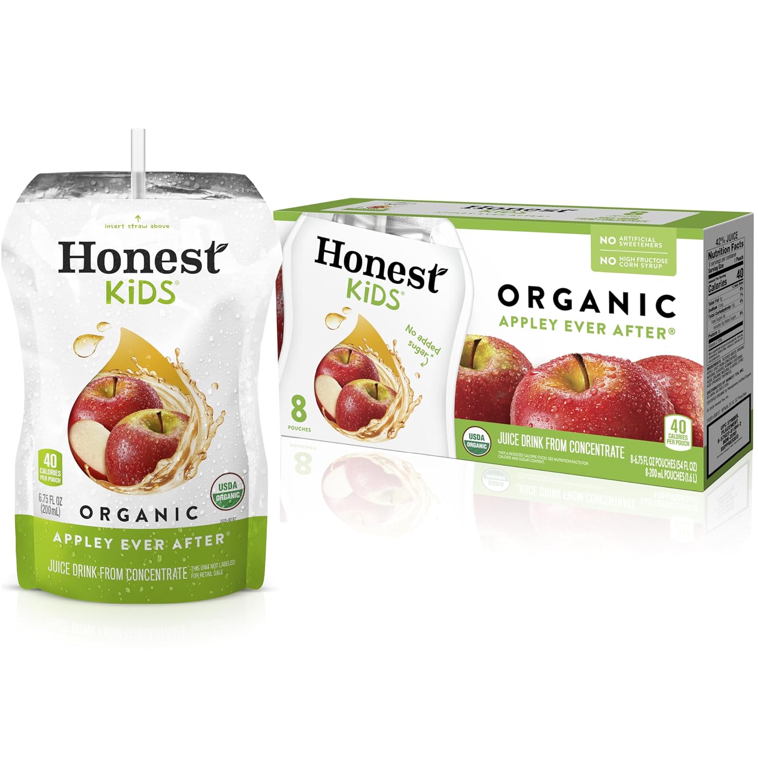 Honest Kids Appley Ever After, Organic Juice Drink, 6 Fl oz Juice Boxes, Pack Of 40, Apple