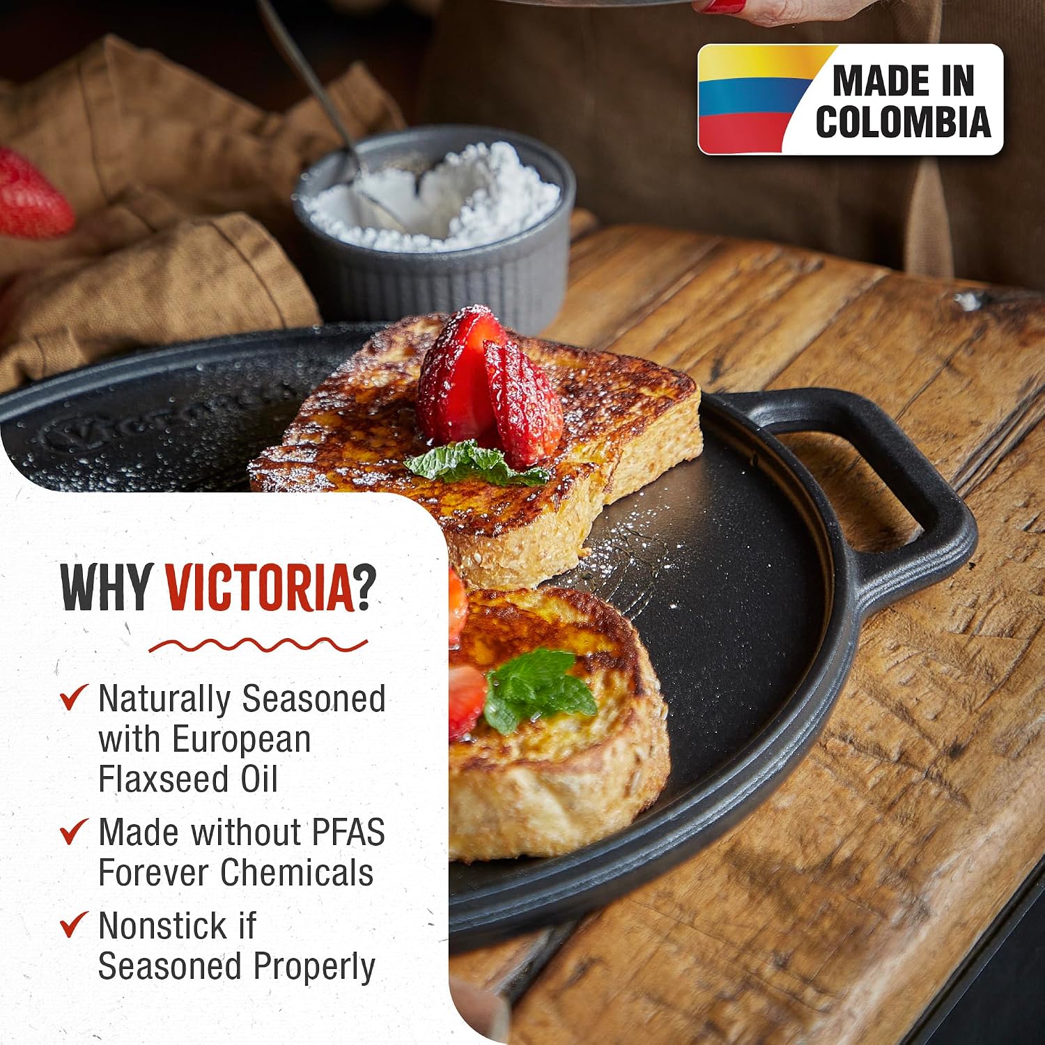 Victoria Rectangular Cast Iron Griddle. Double Burner Griddle, Reversible Grill, 13 x 8.5 Inch, Seasoned with 100% Kosher Certified Non-GMO Flaxseed Oil, Model: GDL-189