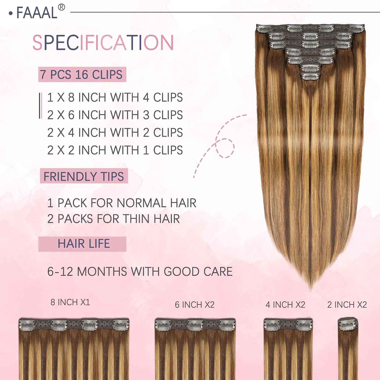 22" Clip in Human Hair Extensions Full Head 200g 10 Pieces 22 Clips Light Brown Double Weft Brazilian Real Remy Hair Extensions Thick Straight (22"