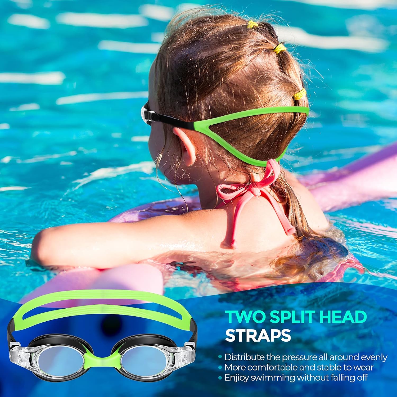 Portzon Unisex-Child Swim Goggles, Anti Fog No Leaking Clear Vision Water Pool Swimming Goggles