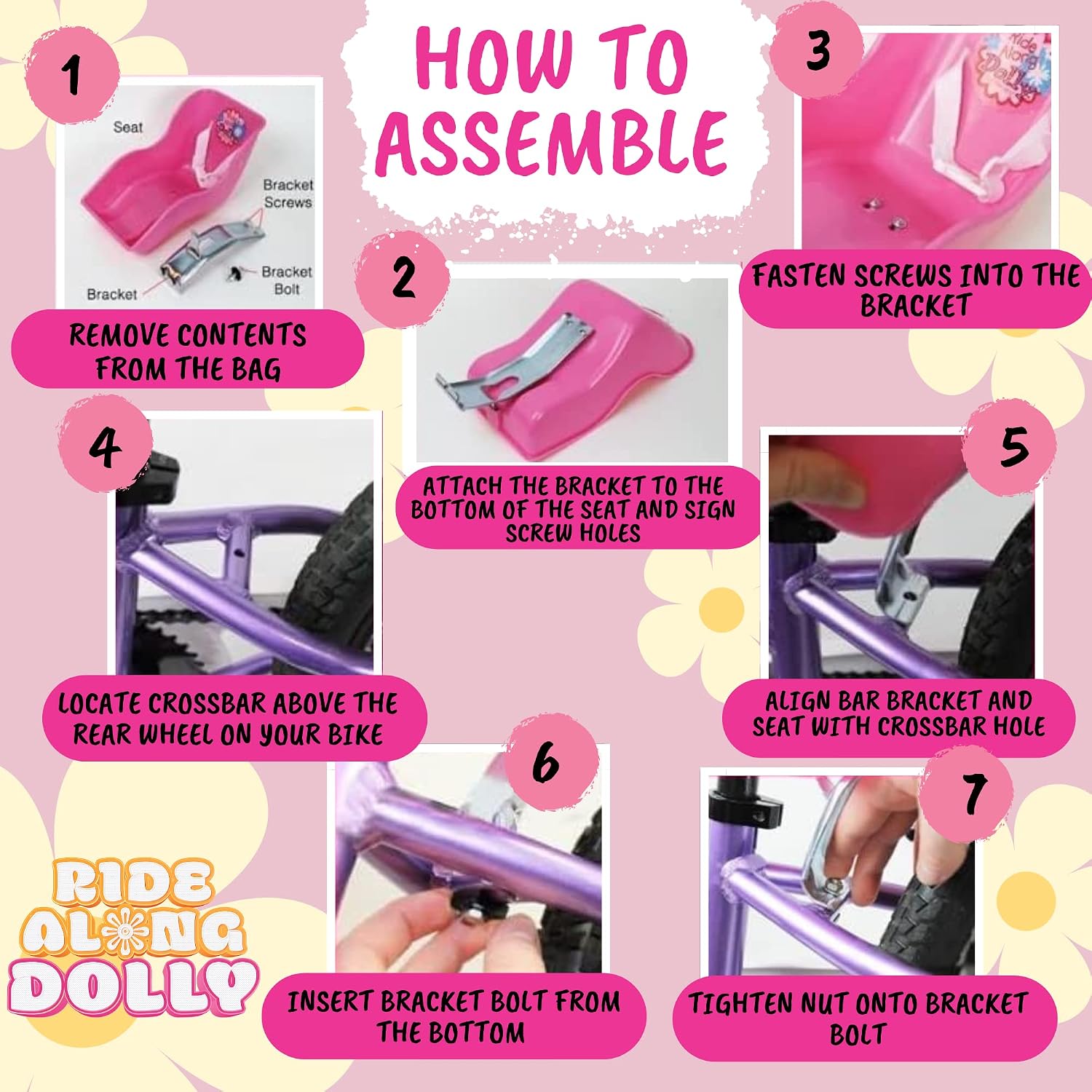 Doll Bicycle Seat - Universal Fit Bike Dolly Carrier for 18" Dolls | Easy to attach to kids' bicycles. Compatible with American Girl & stuffed