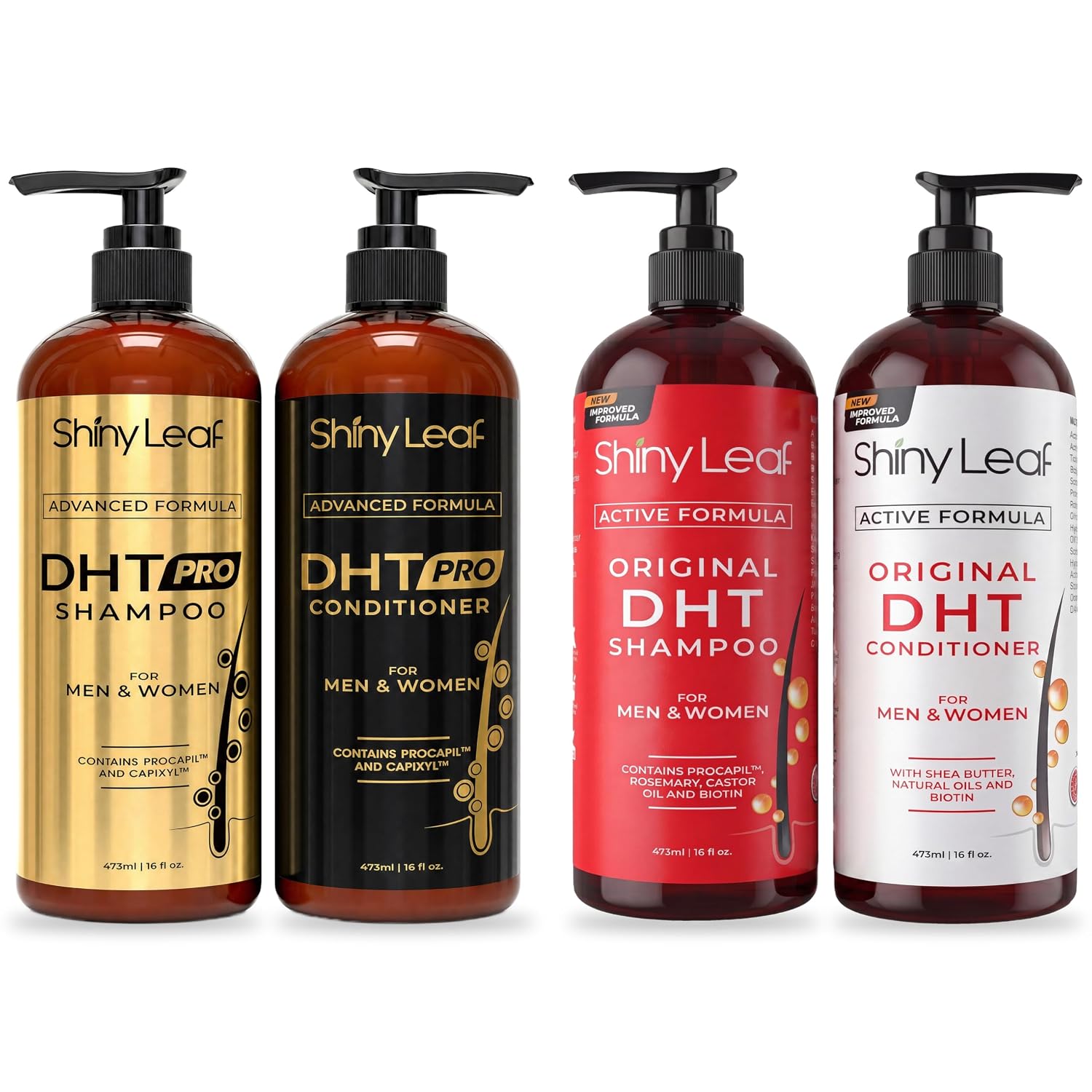 Shiny Leaf DHT Blocker Shampoo and Conditioner Set with Biotin, 2 x 16 oz | DHT blocker shampoo and conditioner with biotin, rosemary oil and asparagus extract for thinning hair. For men and women