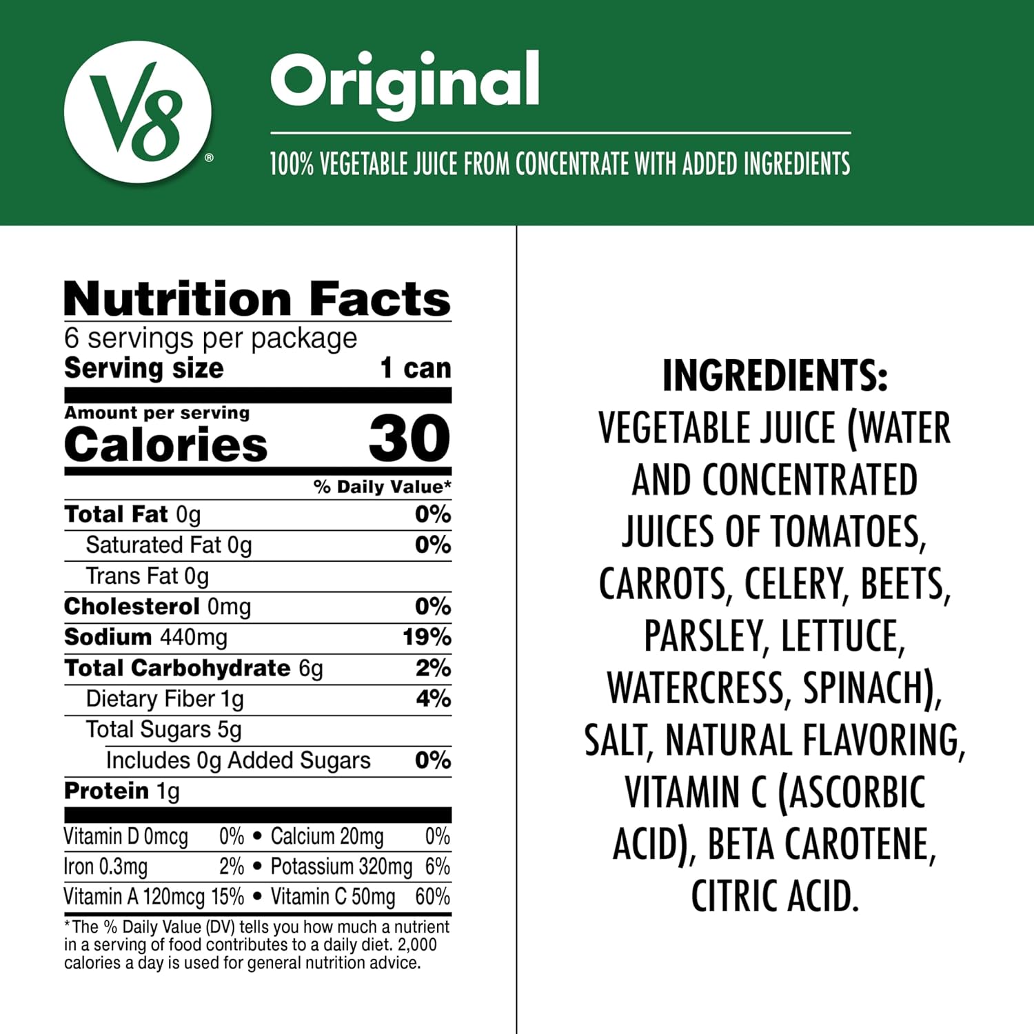 V8 Low Sodium Original 100% Vegetable Juice, 11.5 fl oz Can (24 Pack)