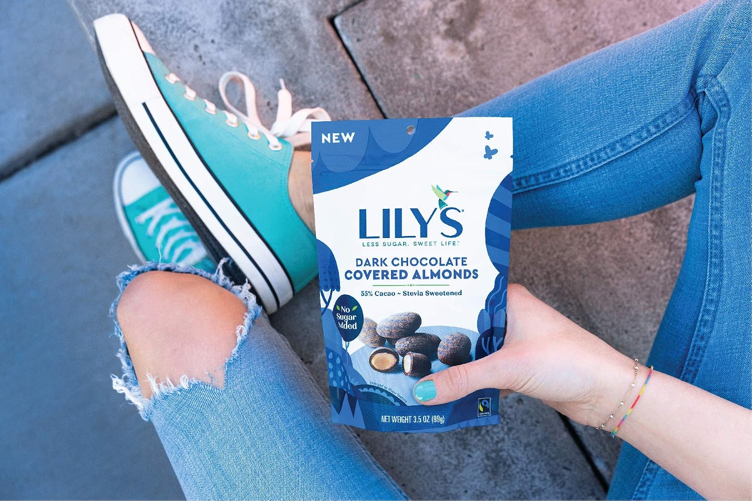 LILY'S Dark Chocolate Style No Sugar Added Covered Almonds Bag, 3.5 oz