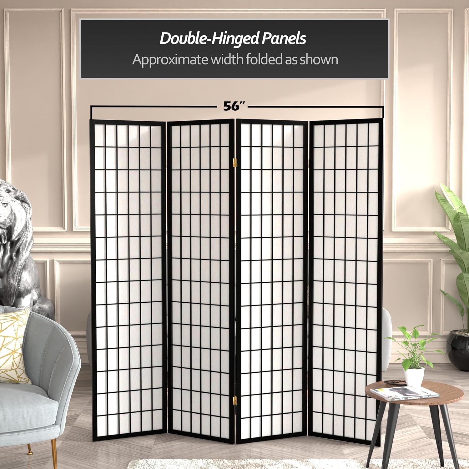 Red Lantern 6 ft. Tall Window Pane Shoji Screen - Walnut - 5 Panels