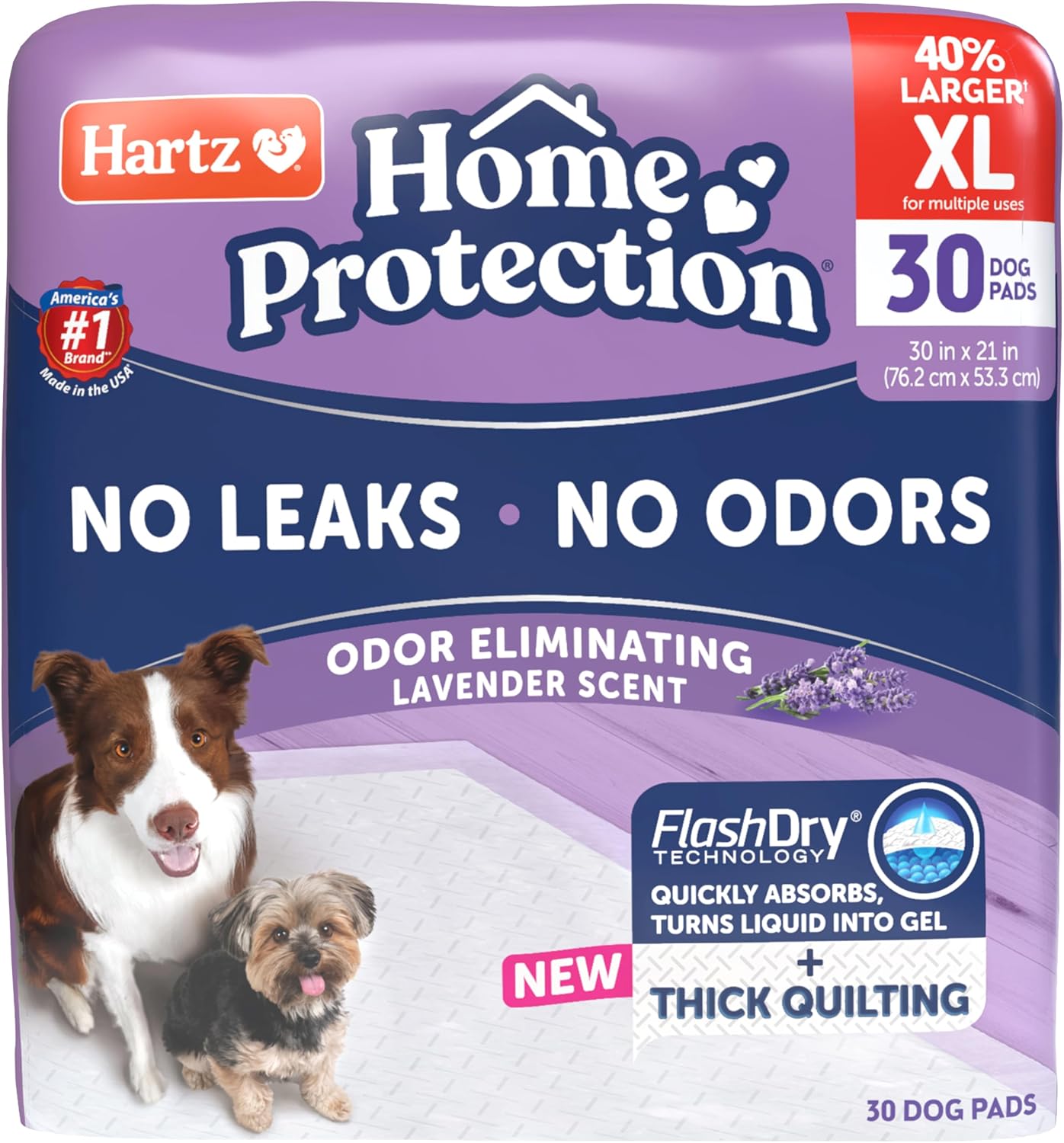 Hartz Home Protection Super Absorbent Odor Eliminating Lavender Scented No Leak Dog Pads,XL 30 count