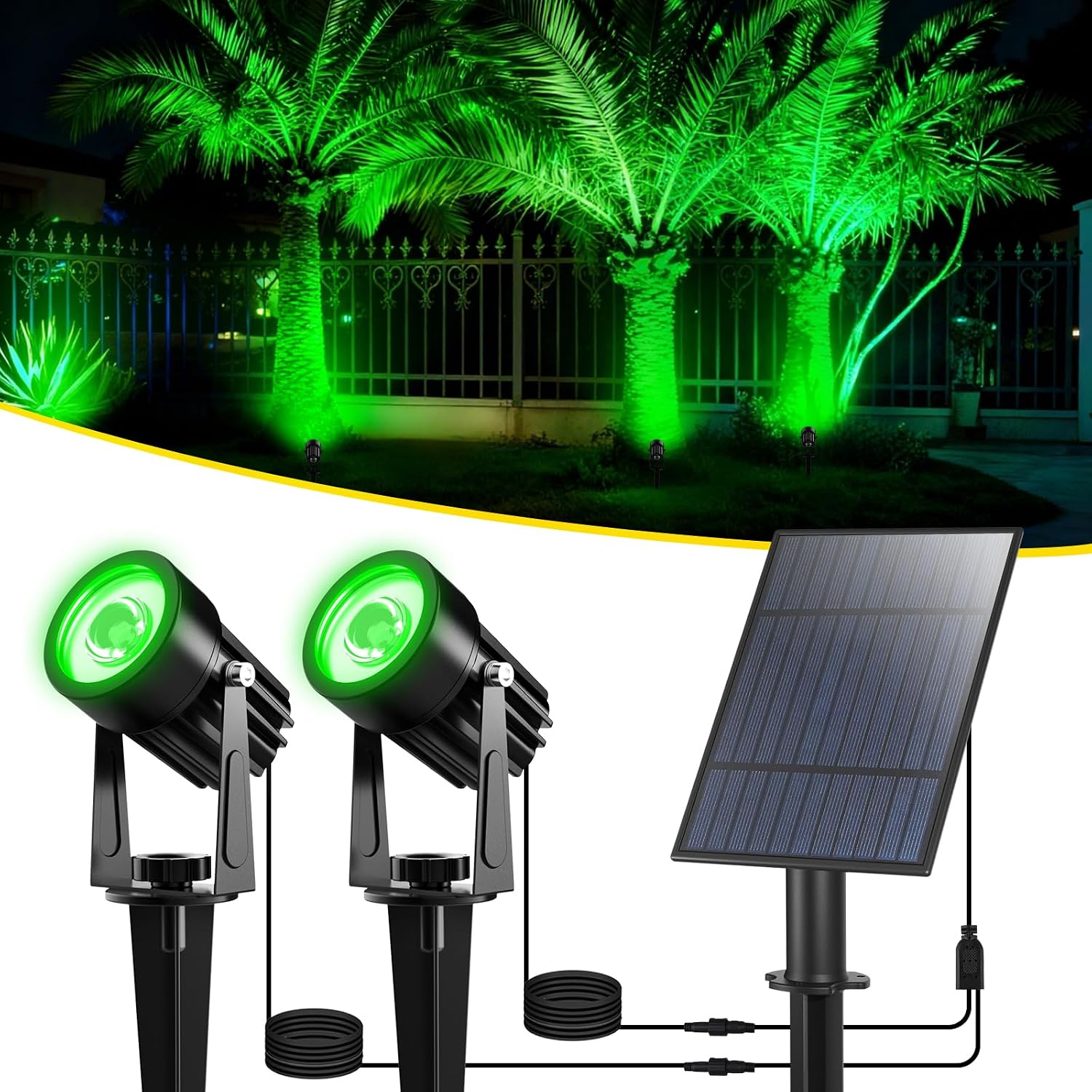 T-SUN Solar Spot Lights Outdoor, Dual Head Solar Spotlights, Cool White | IP65 Waterproof, 2 Brightness Modes, Dusk to Dawn Solar Uplights for Garden, Yard, Pathway, Patio, Lawn