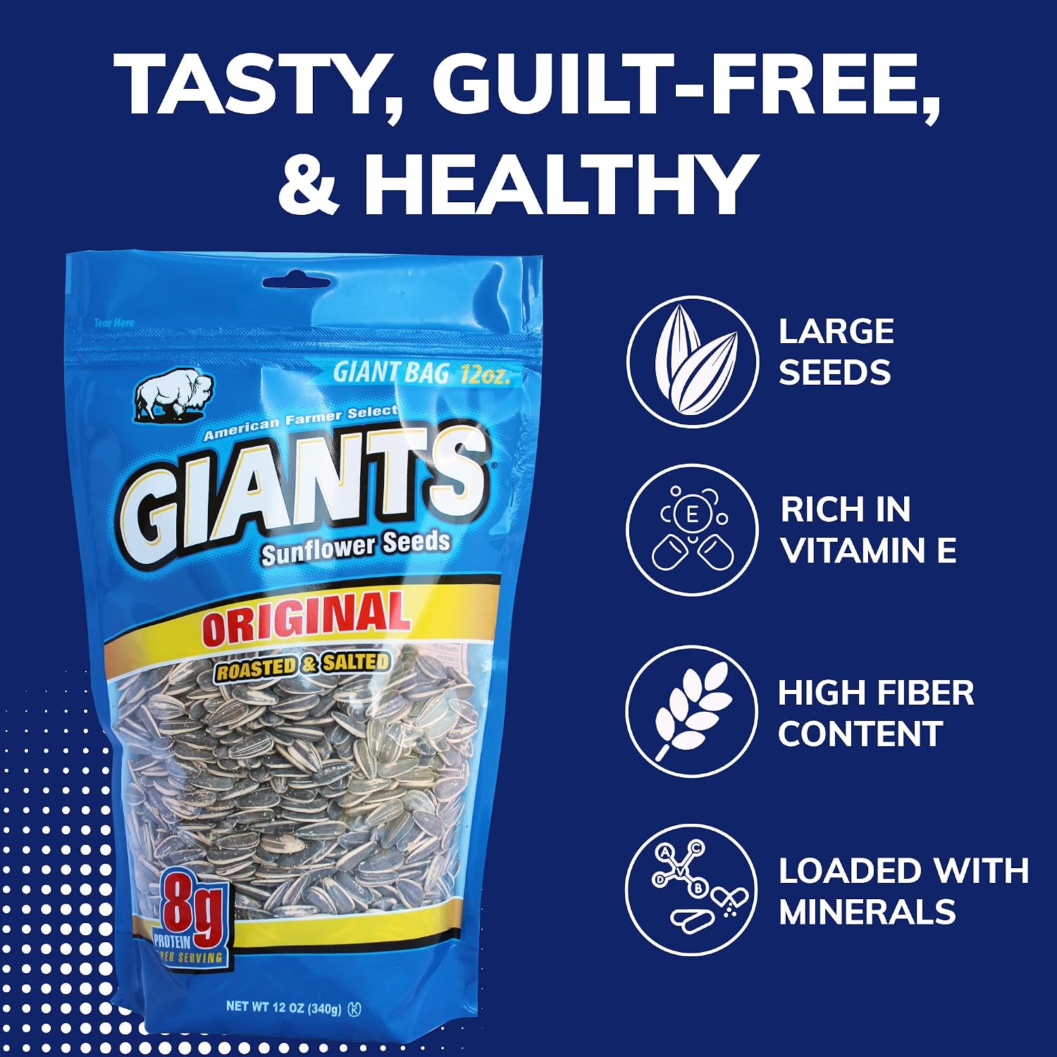 GIANTS Original Sunflower Seeds - Sunflower Seeds to Eat, Sunflower Seeds Bulk, Lightly Salted Sunflower Seeds for Eating, High Protein Snack - 5.75 oz Resealable Bags (Case of 12)