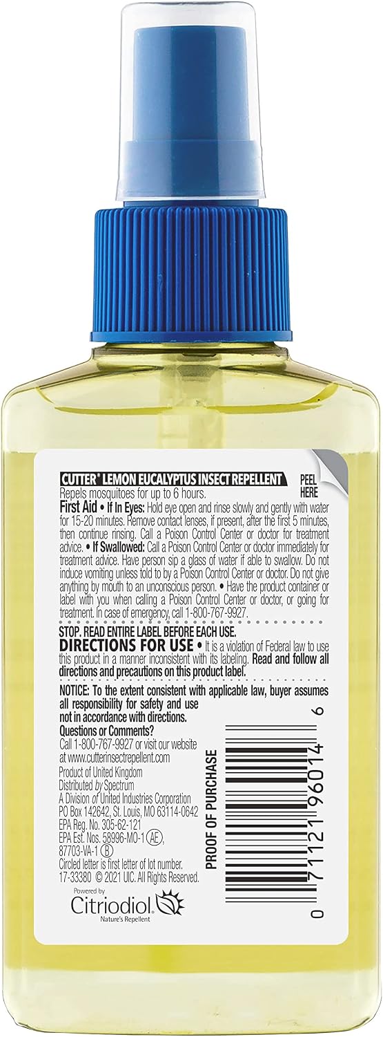 Cutter Lemon Eucalyptus Insect Repellent 4 Ounces, DEET-Free Pump Spray, 6 Pack | Repels Mosquitoes, Bug Spray Made with Oil of Lemon Eucalyptus