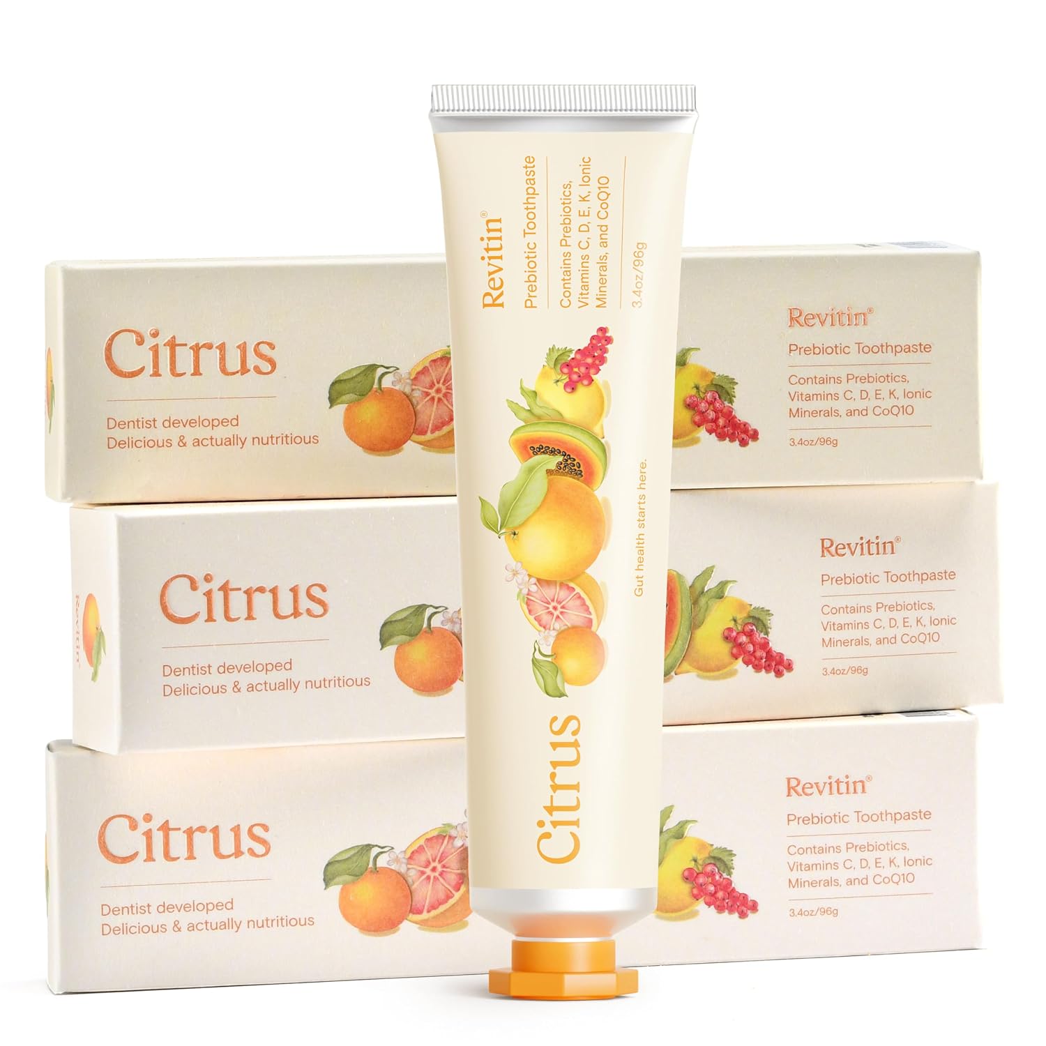 Revitin Toothpaste | Fluoride-Free Prebiotic Citrus Tooth Gel | No SLS, Gluten Free, Dye Free, GMO Free, No Sweeteners | Non-Toxic, Kid Approved