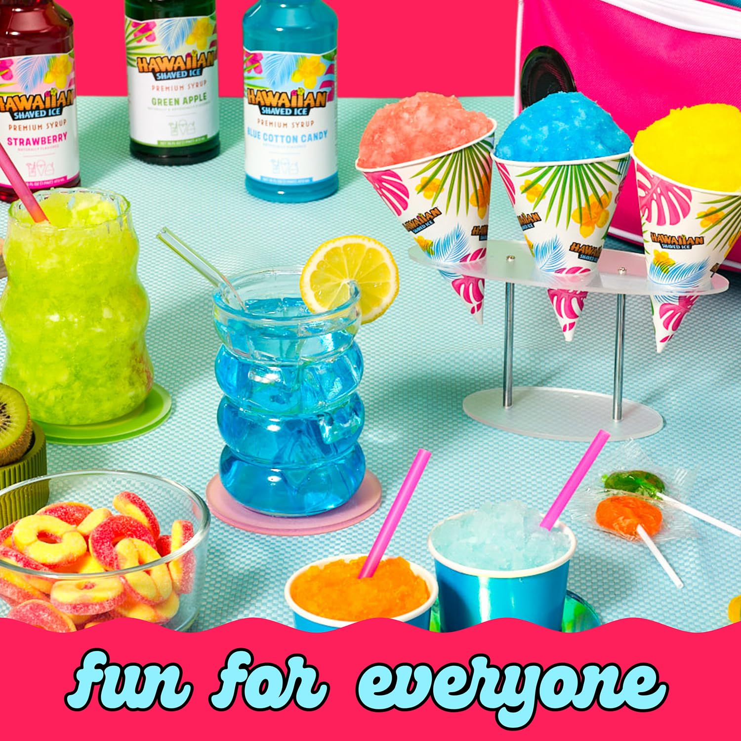 Hawaiian Shaved Ice Blue Raspberry Syrup - Made Nut Soy Dairy Free in the USA - Flavor Fluffy Shaved & Crunchy Snow Cone - Shelf Stable After Opening - Makes 8 Servings - 16 ounces