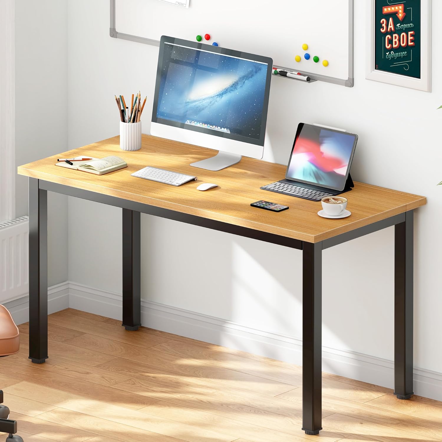 DlandHome 47 inches Medium Computer Desk for Bedroom, Retro