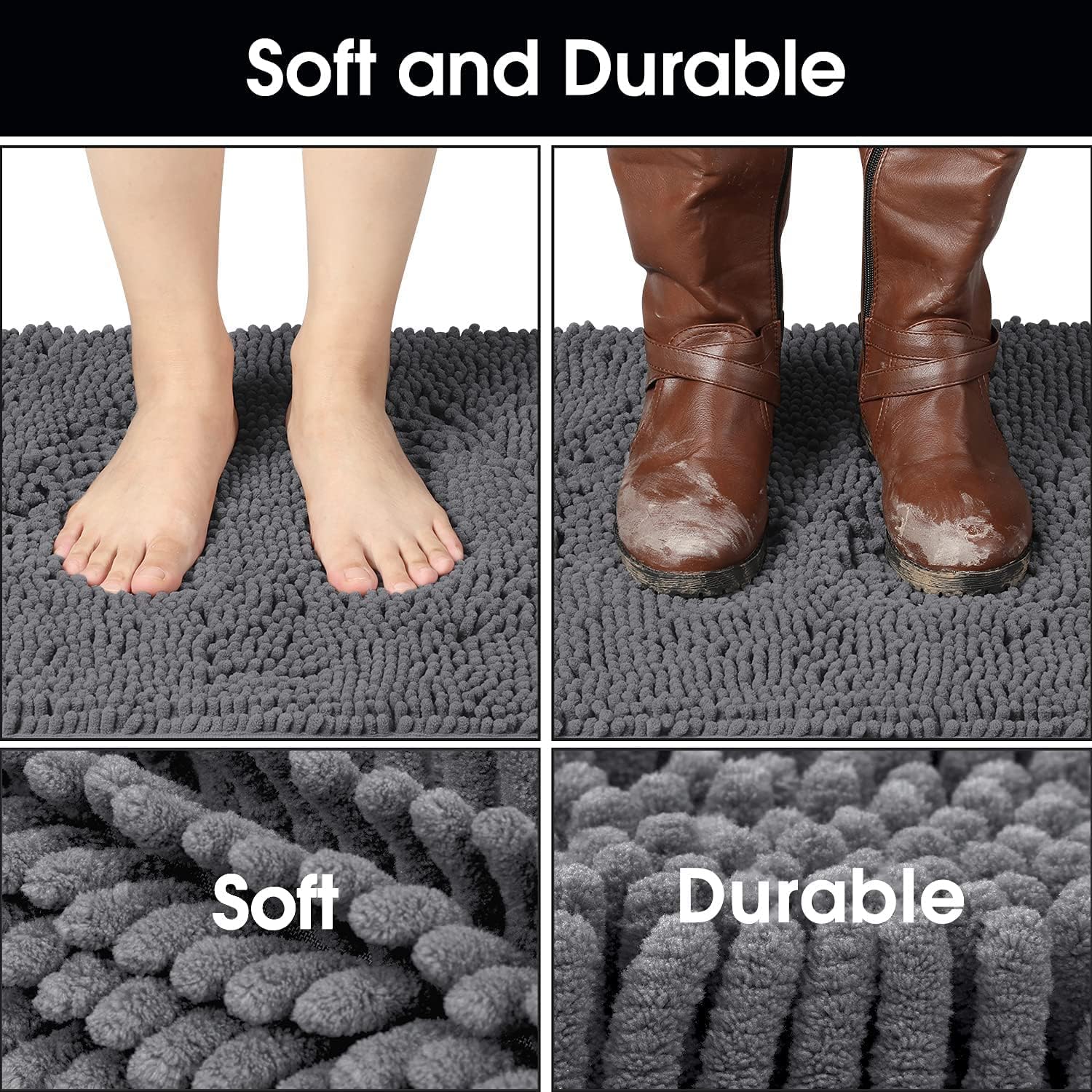 HOMEIDEAS Dog Door Mat for Muddy Paws 30x20, Absorbs Moisture and Dirt, Non-Slip Washable Doormat, Soft Chenille Mud Mat for Dogs
