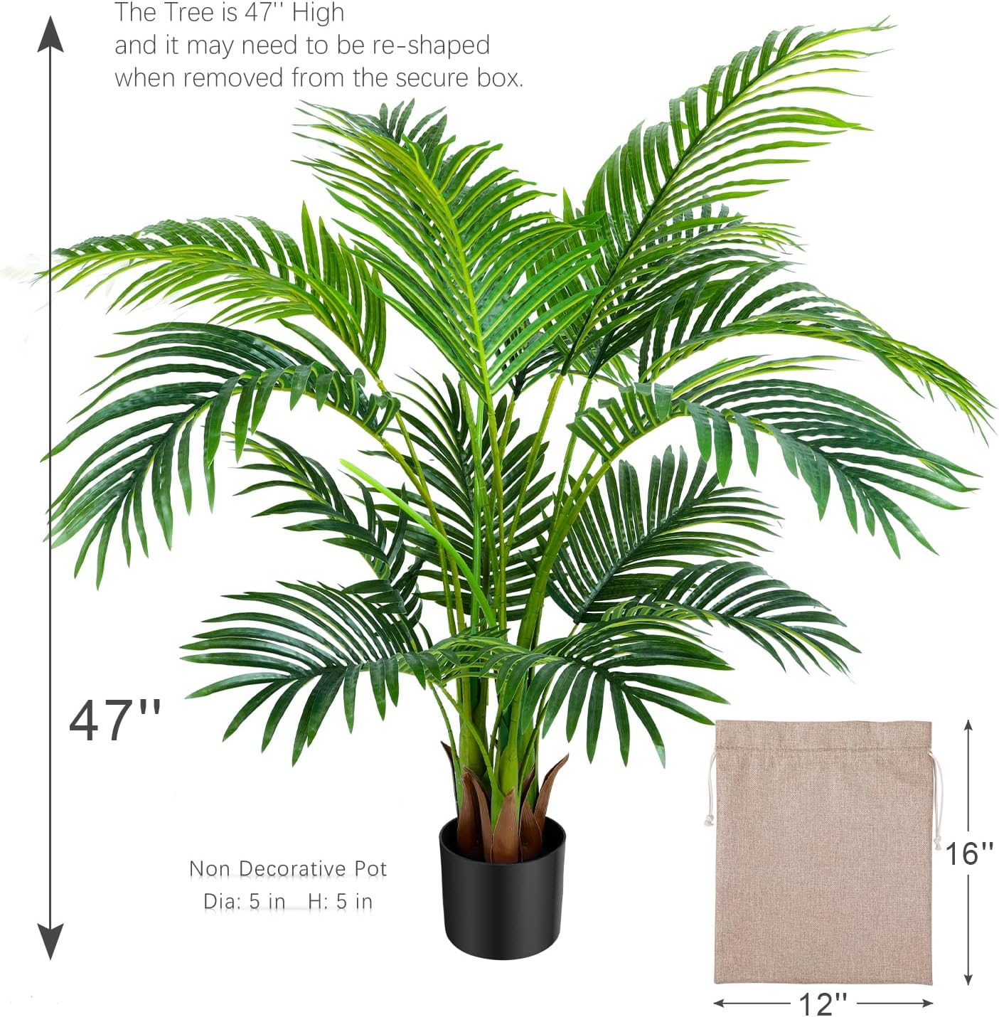 Worth Garden 4ft Artificial Areca Palm Plant, Fake Cane Palm Silk Tree Indoor Outdoor, Dypsis Lutescens