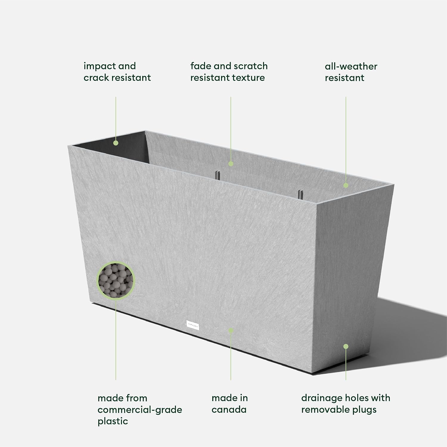 Veradek Pure Series Midori Planter - Wide Outdoor Planter | Made From Durable Plastic With Pre-Drilled Drainage Holes. Modern Porch/Patio Décor for Plants, Flowers and Herbs
